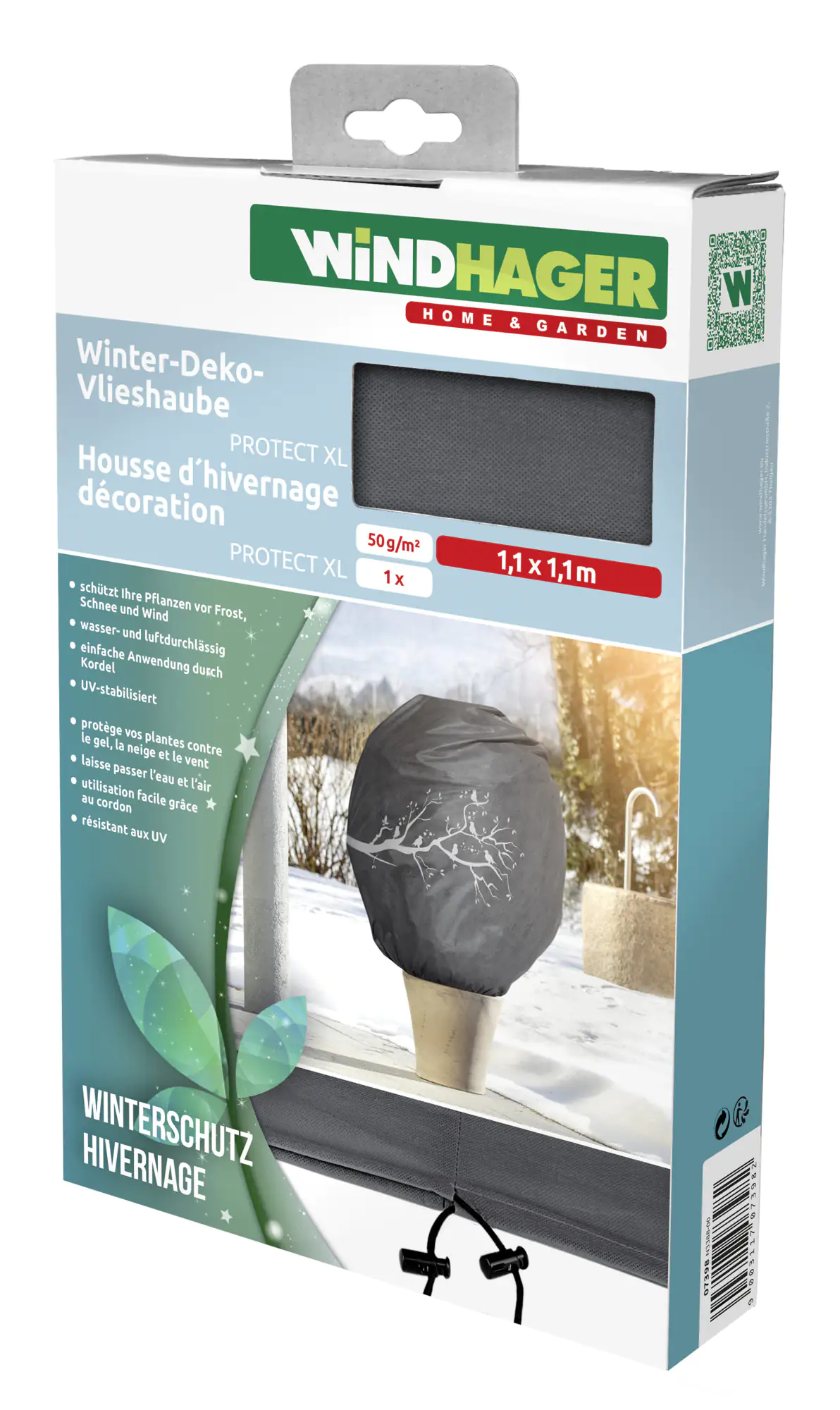 Windhager Deko-Haube Protect XXL 1,4 x 2 m, grau mit Vogelmotiv