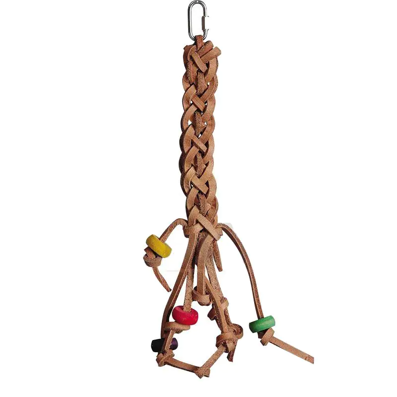 Ollesch Vogelspielzeug 36,5 cm Lederband mit Kugeln bunt