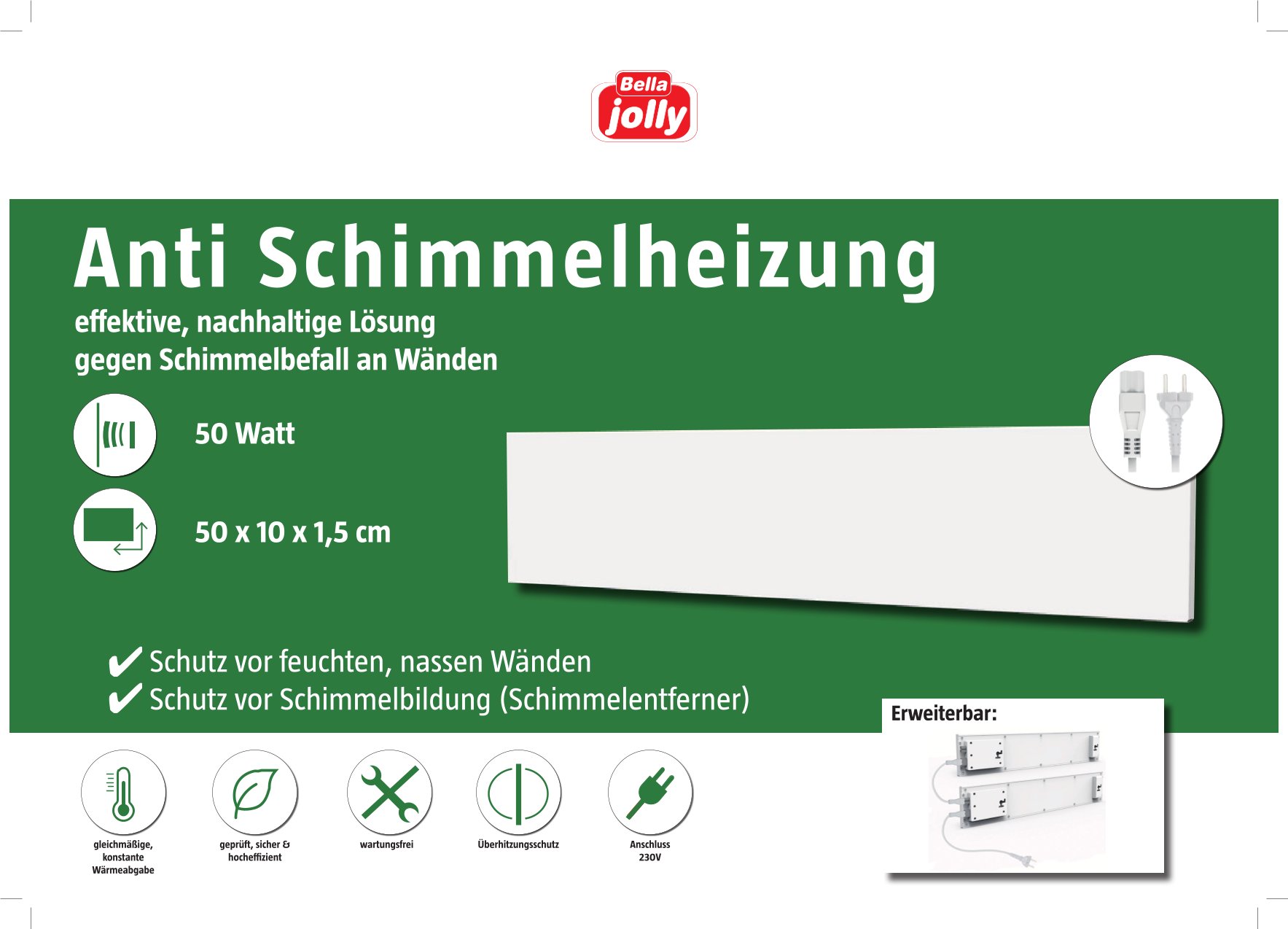 Bella Jolly Infrarotheizung Anti-Schimmel Basis + Erweiterung SHK3 - 10 x 50 cm