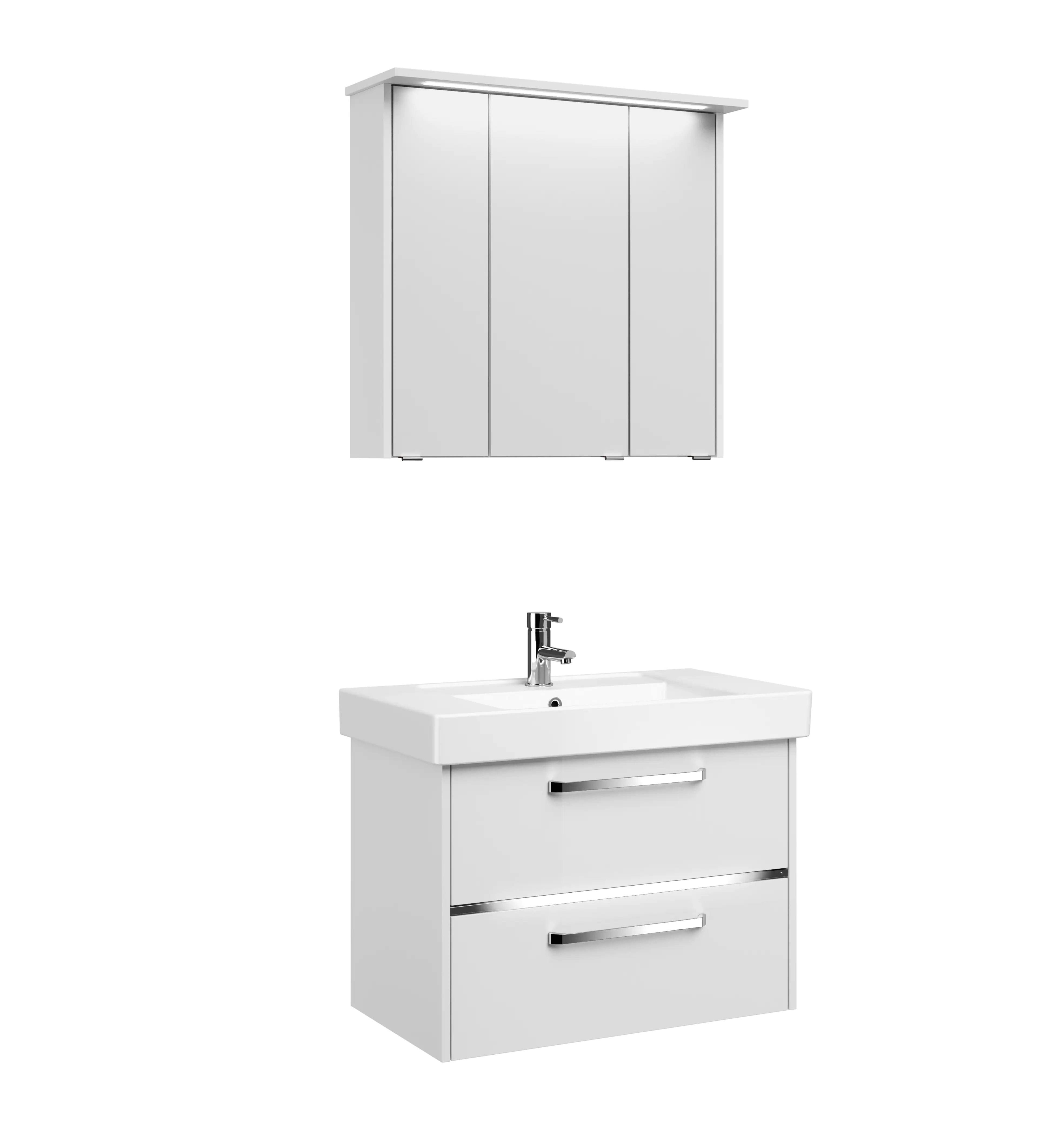 Primaster Badmöbel-Set Berlin weiß 80 cm Twin LED, Keramikwaschtisch