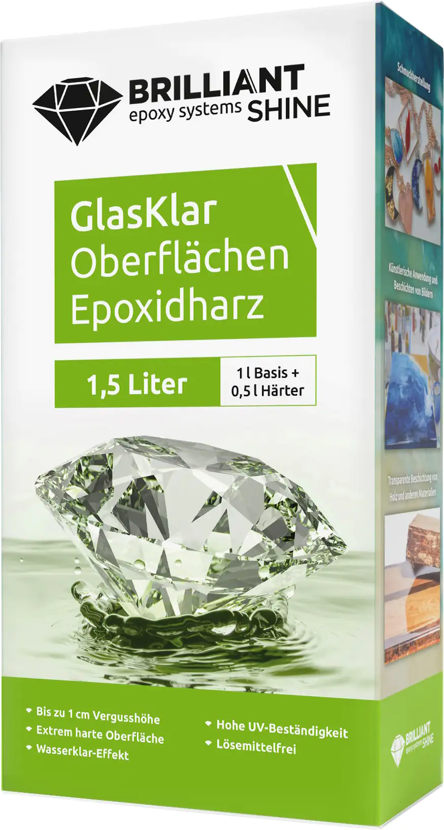 Brilliant Shine Oberflächen Epoxidharz Glasklar Epoxid A+B, 1,5L Brilliant Shine Oberflächen Epoxidharz Glasklar Epoxid A+B, 1,5L