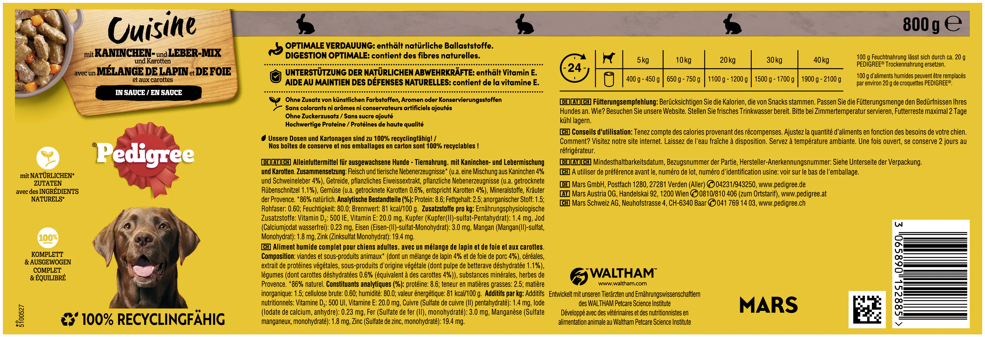 Pedigree Cuisine Hundenassfutter Adult 800 g Kaninchen & Karotten