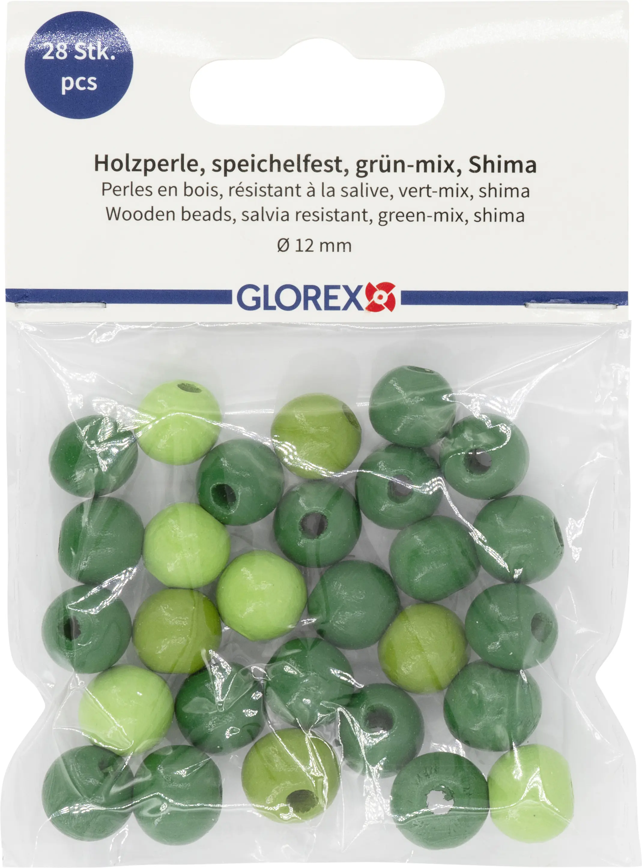 Glorex Holzperle grün mix 12 mm - 28 Stück