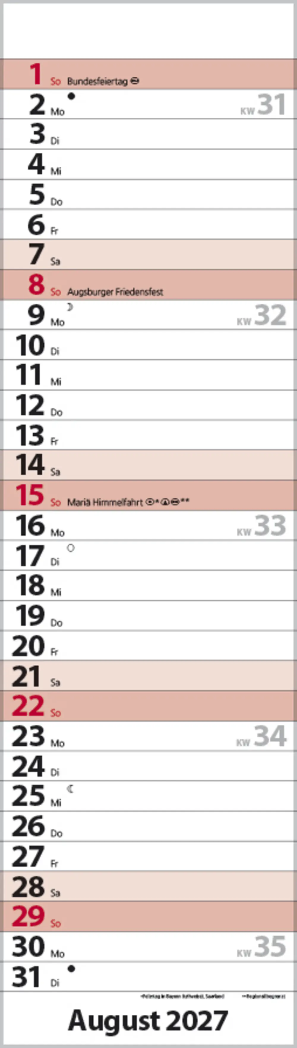 Korsch Kalender Streifenplaner Mini 2027 rot