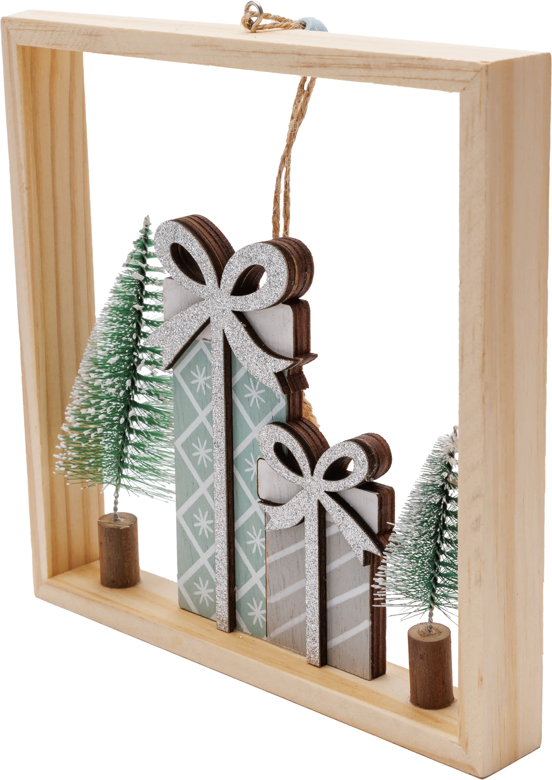 TrendLine Deko Weihnachtsanhänger Holz Geschenk 18 x 3,5 x 18 cm grün weiß TrendLine Deko Weihnachtsanhänger Holz Geschenk 18 x 3,5 x 18 cm grün weiß