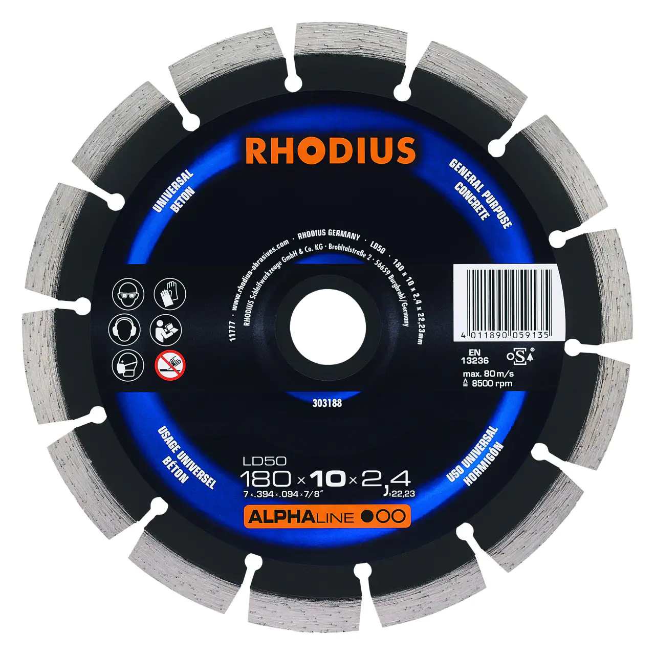 Rhodius Diamanttrennscheibe LD50 Stein Ø 180 mm Bohrung 22,23 mm