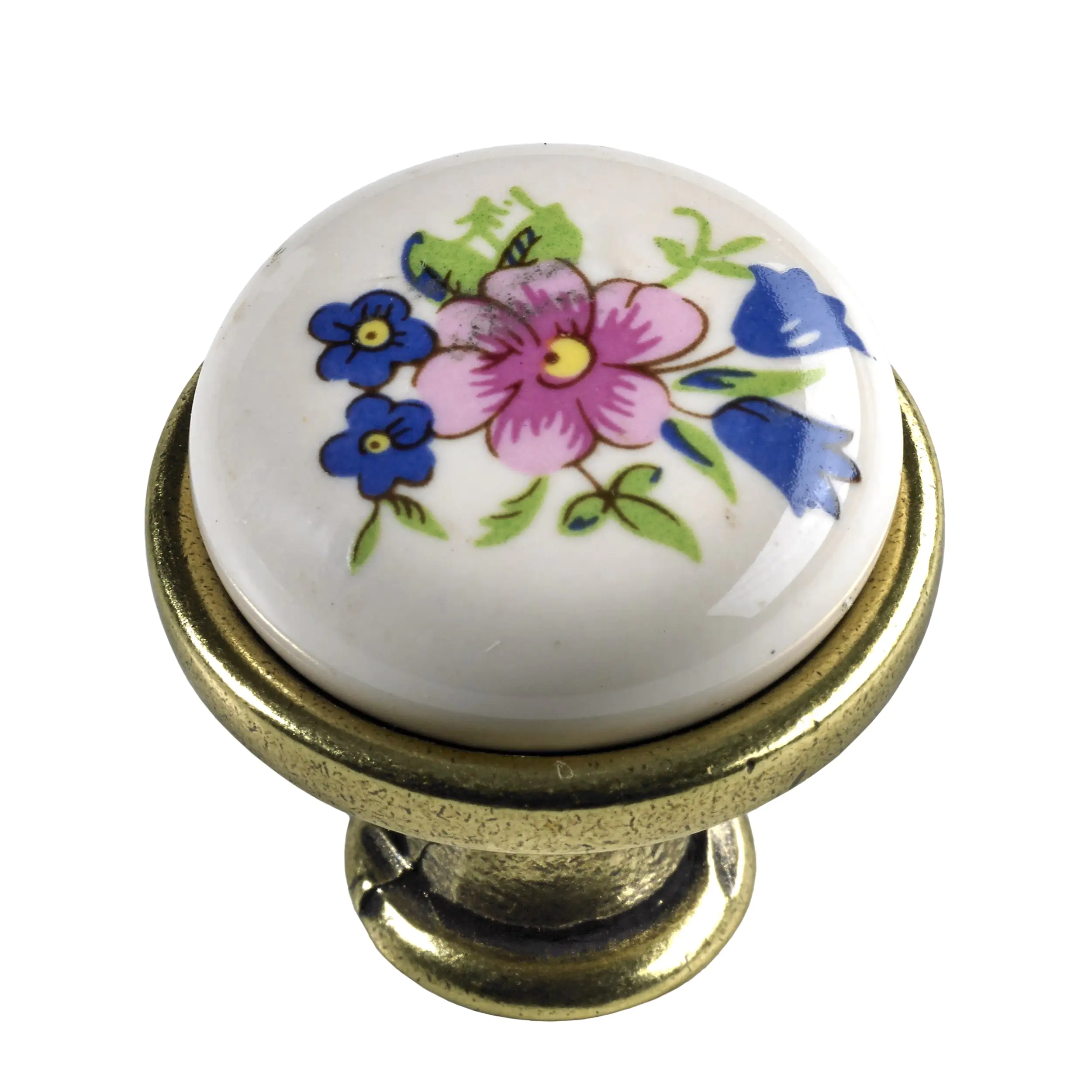 Hettich Möbelknopf Keramik weiß mit floralem Motiv Ø 27,5 mm - 1 Stück