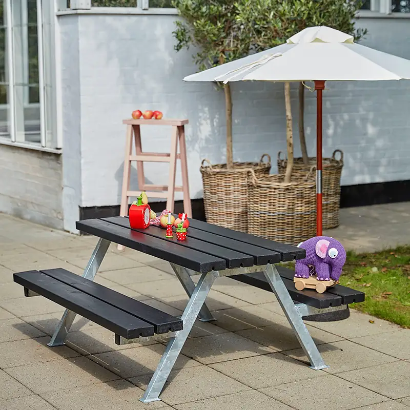 Plus Picknicktisch Kinder Alpha Stahl-Holz 177 x 118 x 57 cm schwarz