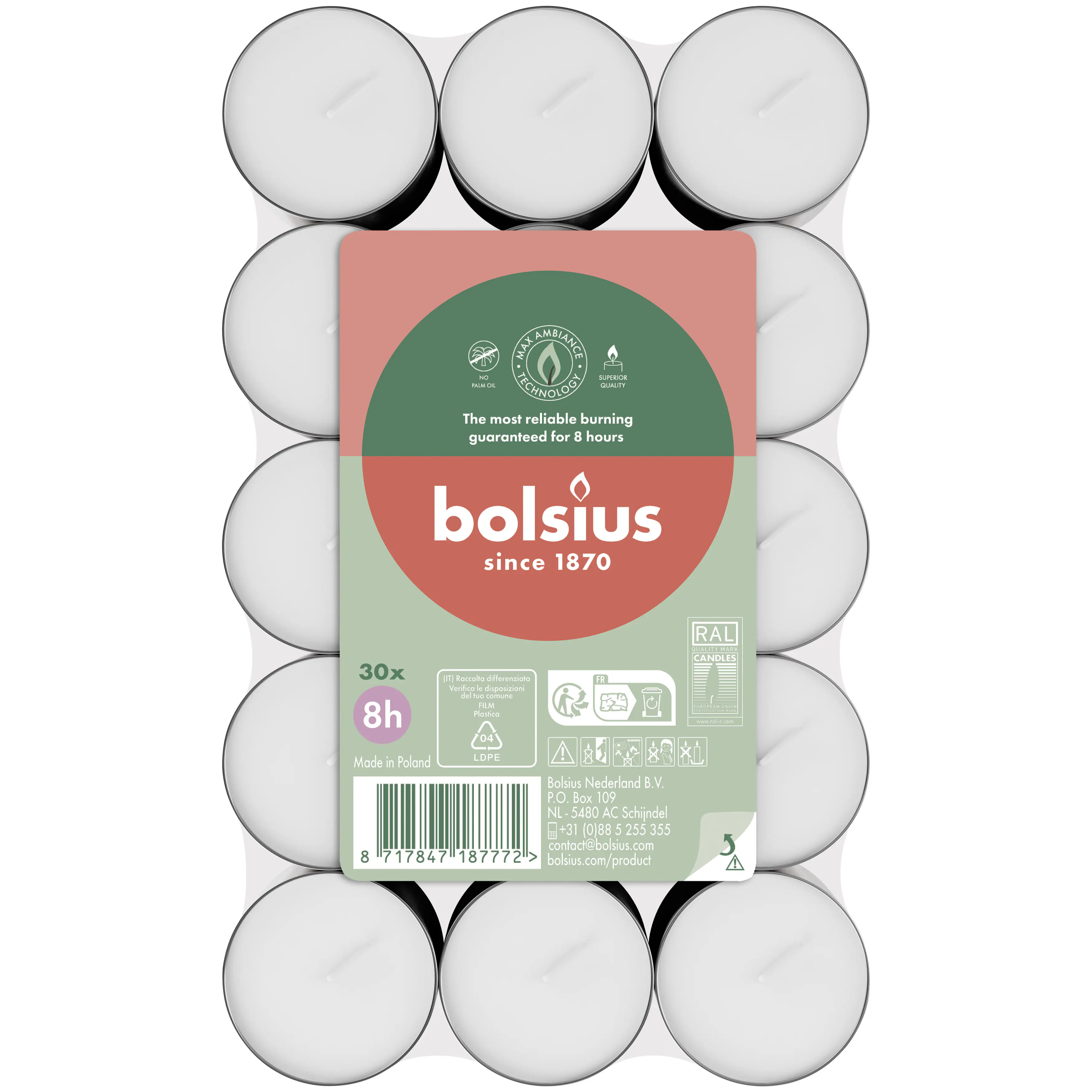 Bolsius Teelichter weiß 8h 30er Pack Bolsius Teelichter weiß 8h 30er Pack