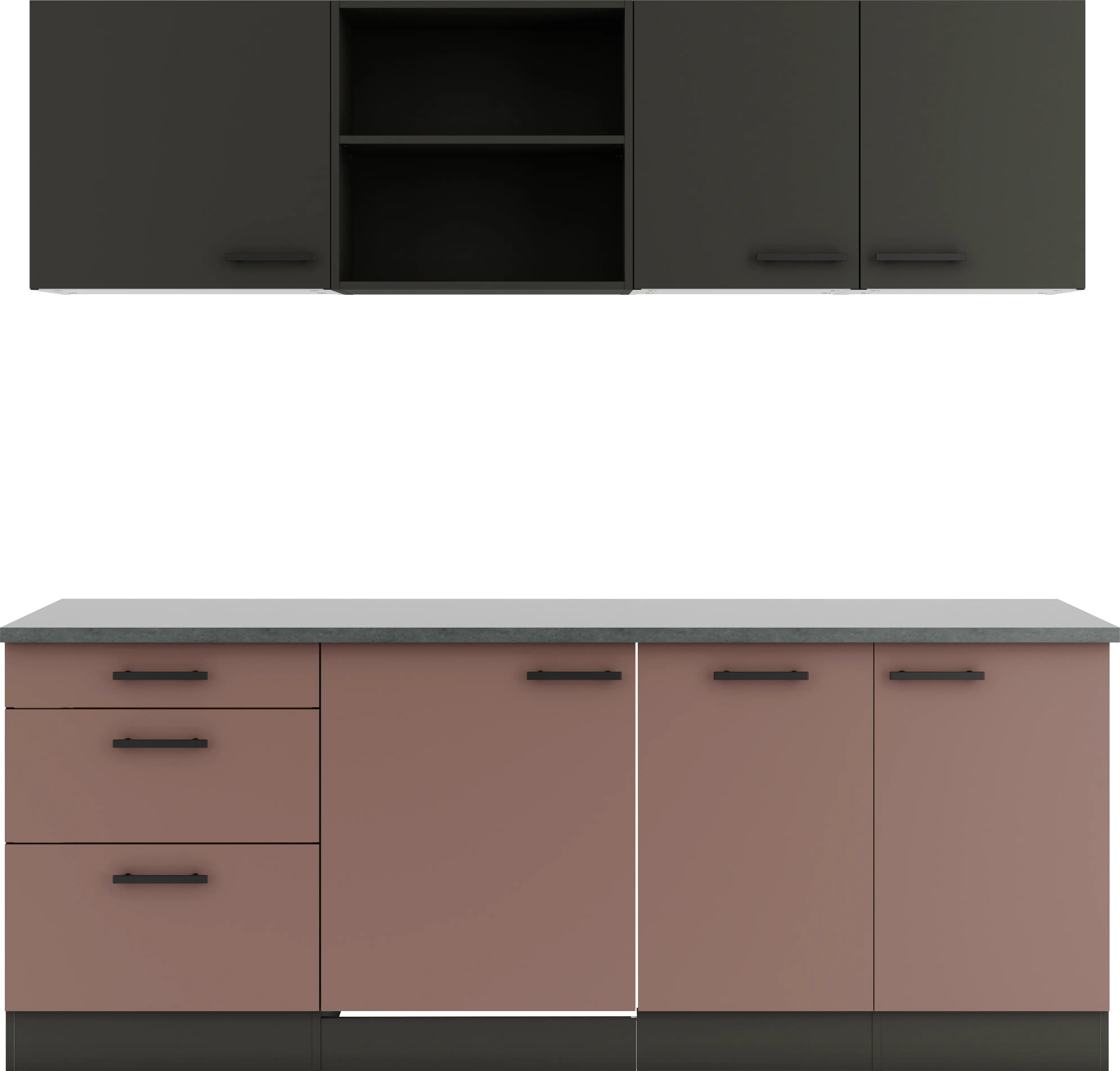 Optifit Küchenzeile Madrid 420/Nizza 407 ohne Geräte anthrazit/rostrot 210 cm 