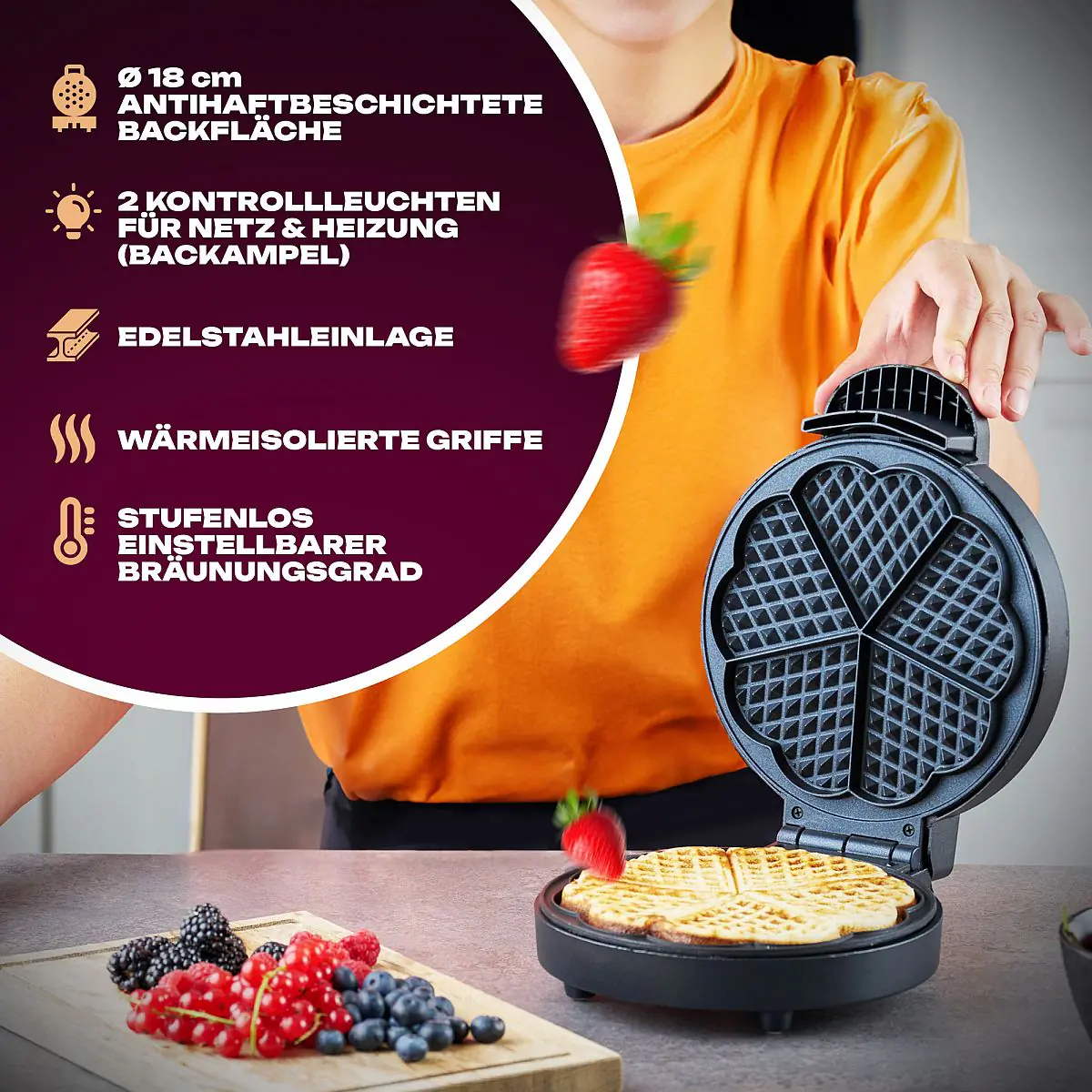 Clatronic Waffelautomat WA 3492 Herzwaffeln Ø18 cm 1000 W