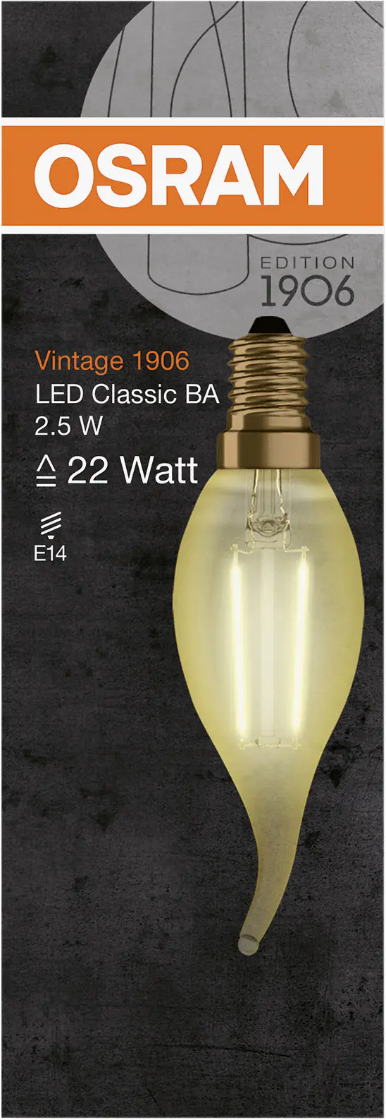 Osram LED Leuchtmittel Vintage 1906 Clas BA 22 E14 2,5W warmweiß, amber