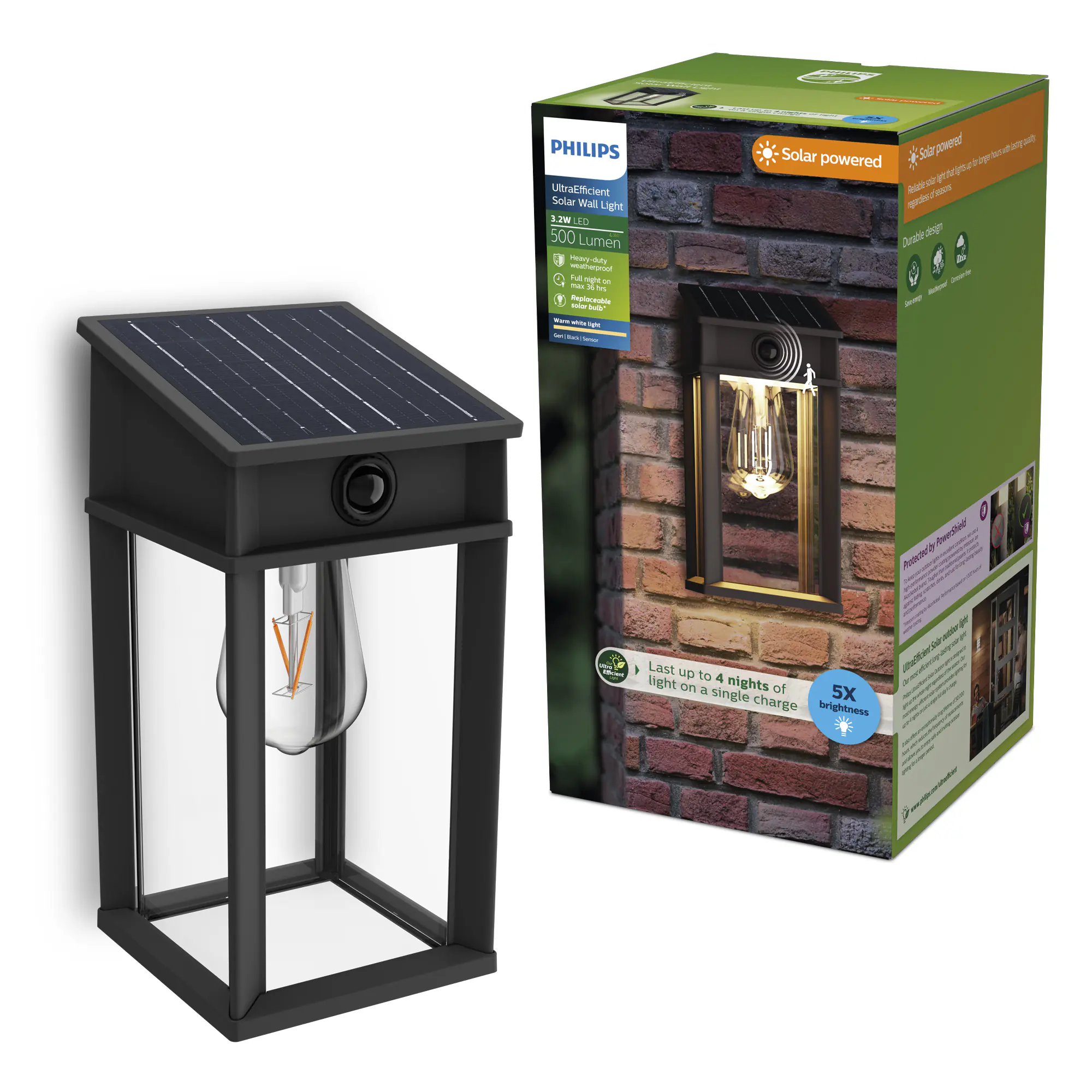 Philips Solar Wandleuchte Geri 33,5 x 18 x 18 cm warmweiß Philips Solar Wandleuchte Geri 33,5 x 18 x 18 cm warmweiß