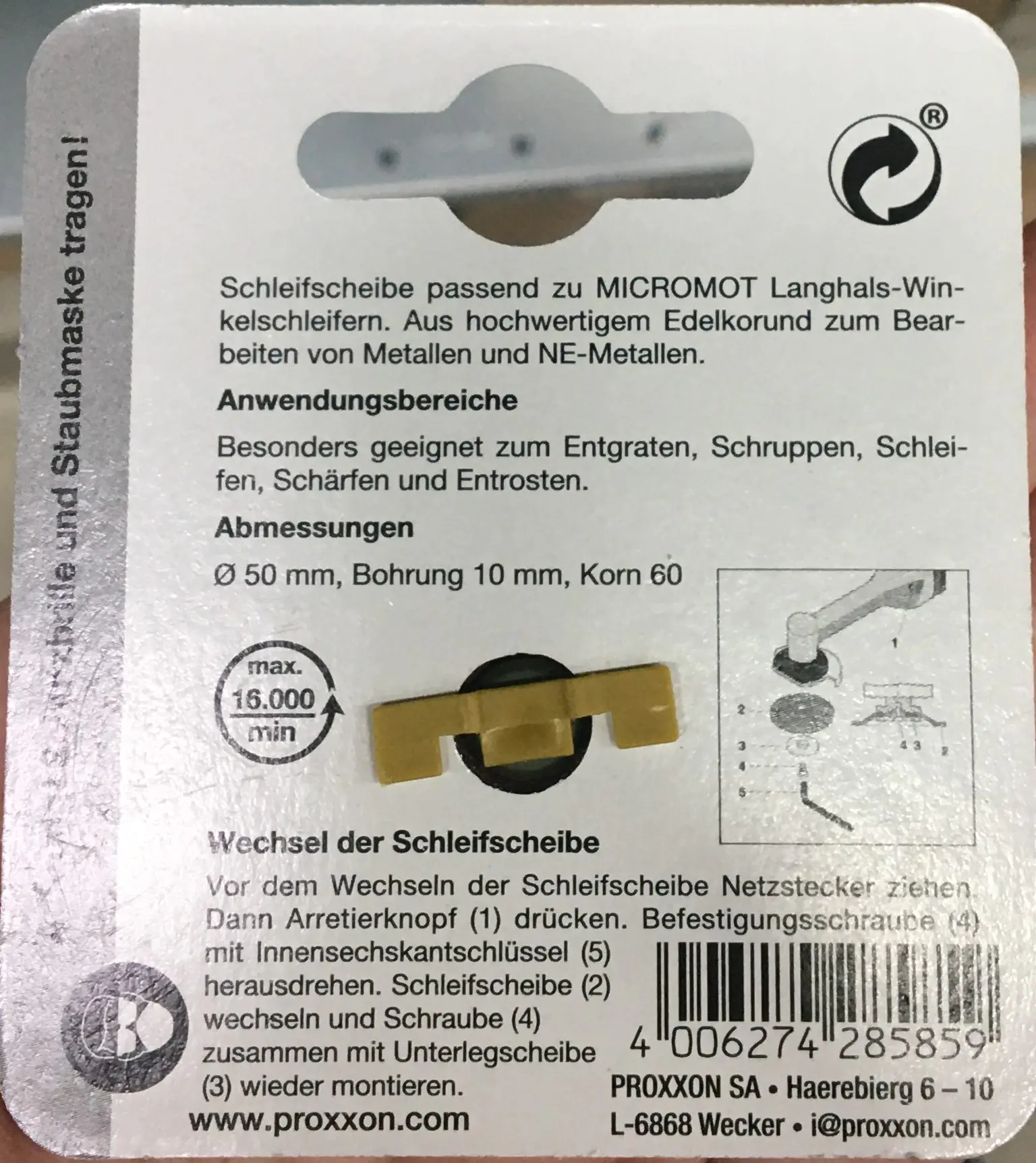 Proxxon Micromot Schleifscheibe für LHW Edelkorund K 60