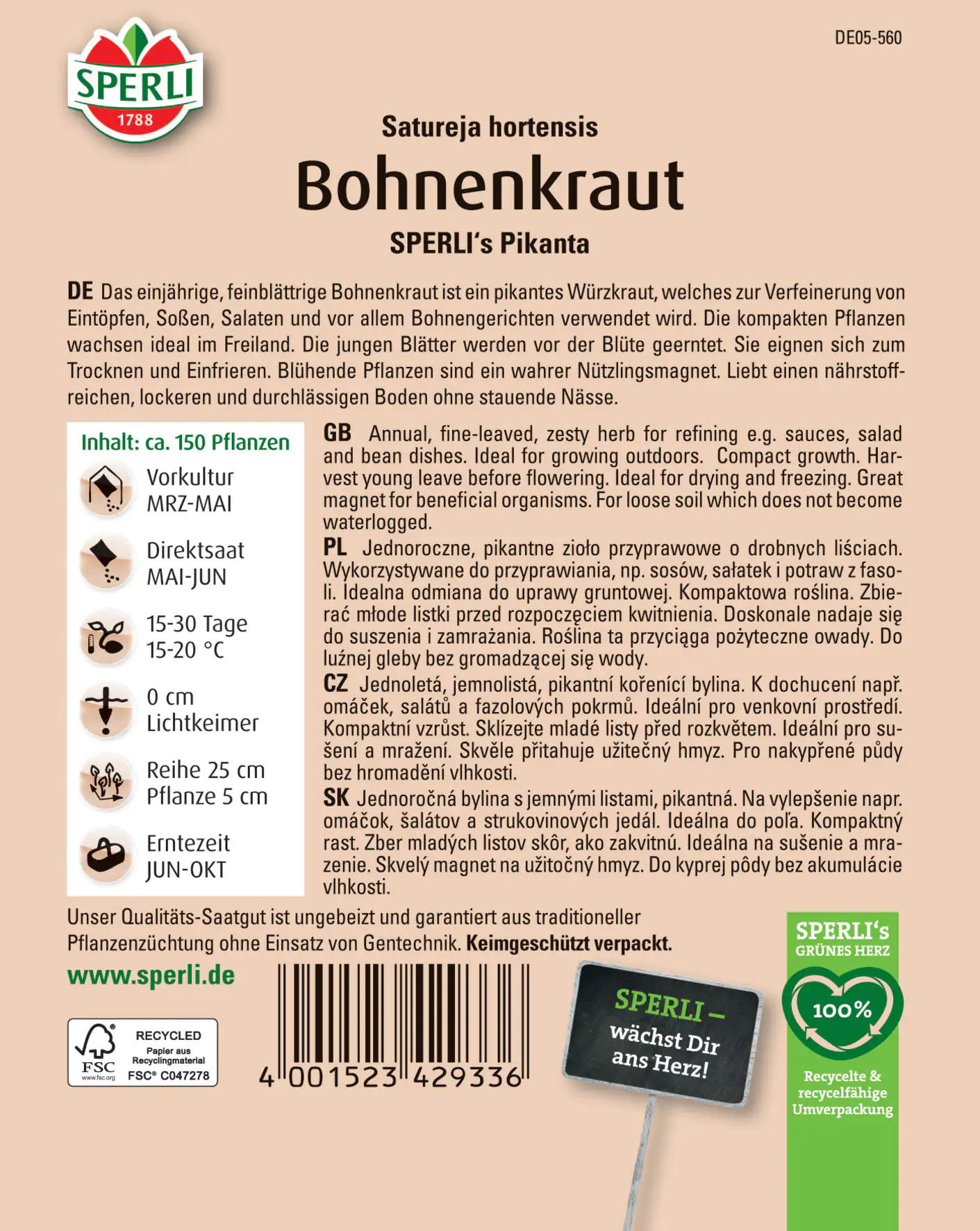 Sperli Bohnenkraut Sperli 's Pikanta Sperli Bohnenkraut Sperli 's Pikanta
