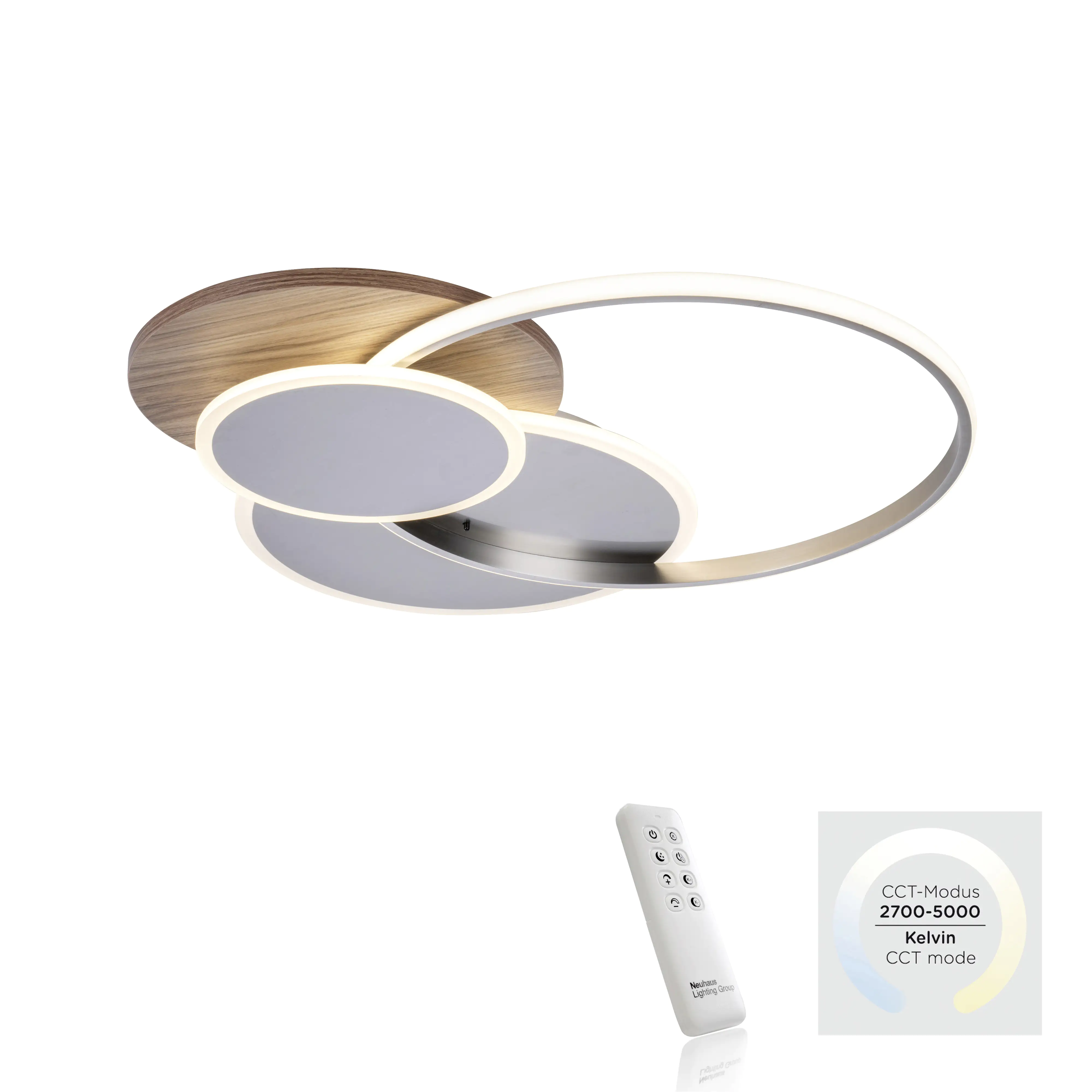 Paul Neuhaus CCT LED Deckenleuchte Palma stahl-holz 65 x 56 cm dimmbar