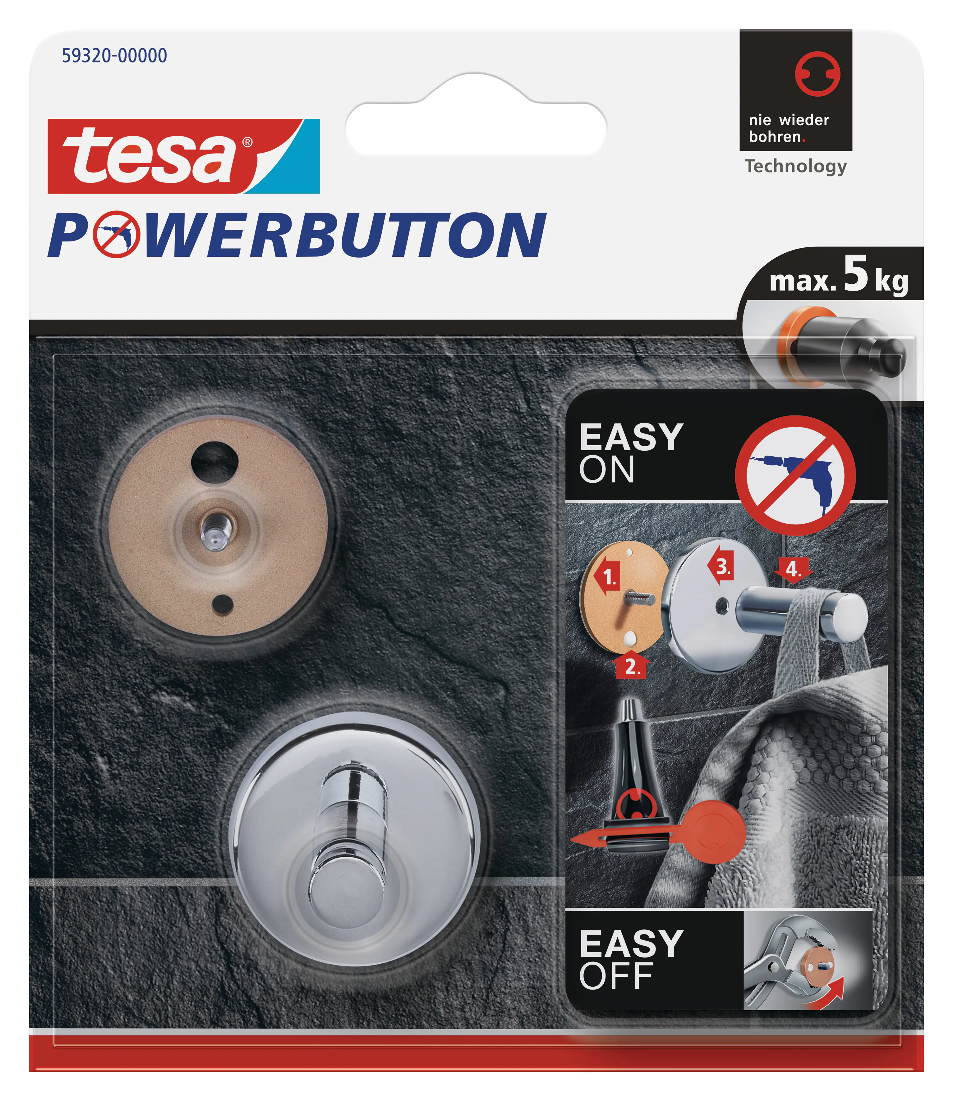 tesa Powerbutton Haken Small Universal chrom