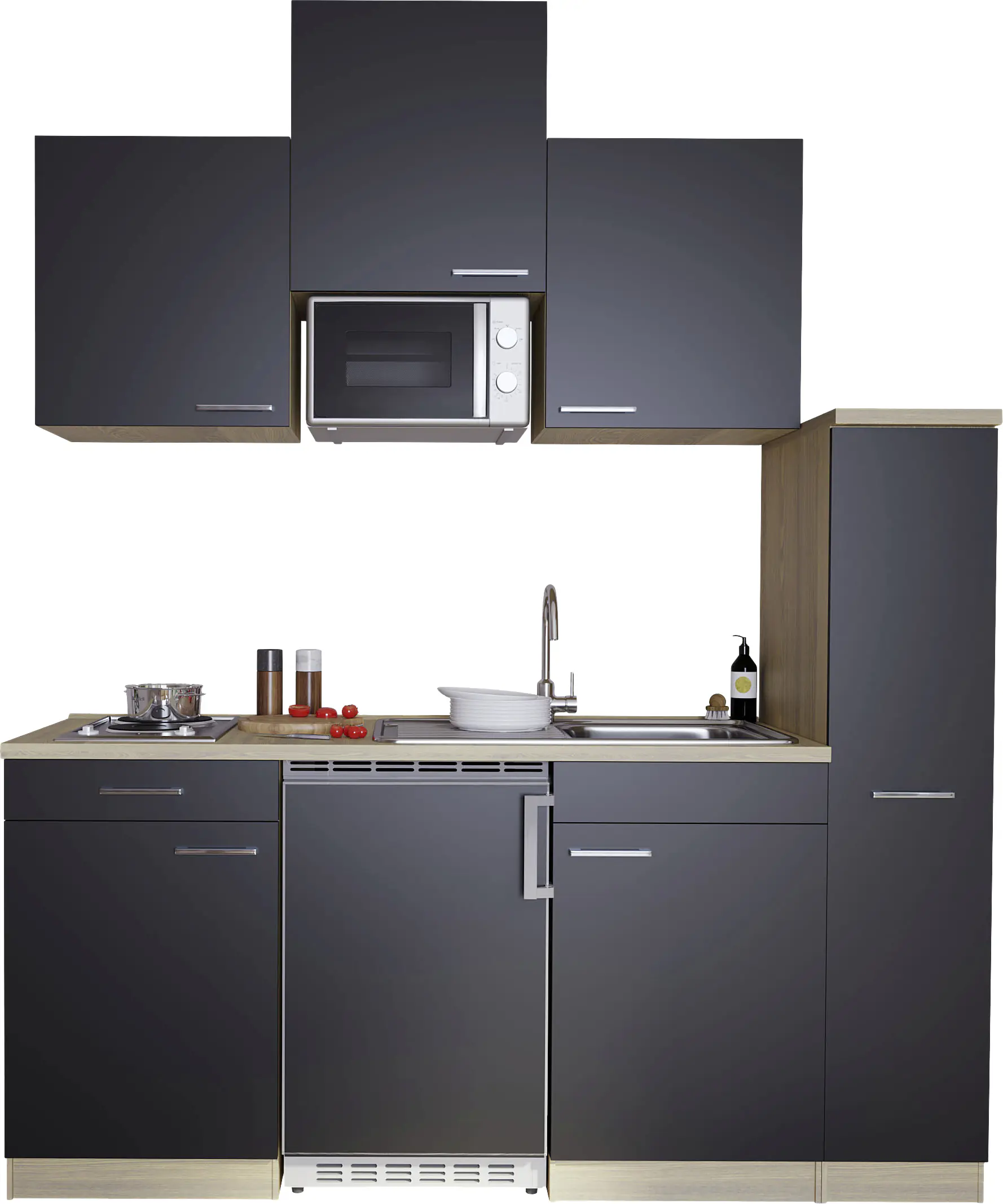 Respekta Economy Küchenblock 180 cm schwarz, Eiche Sonoma, KB180ESSMI