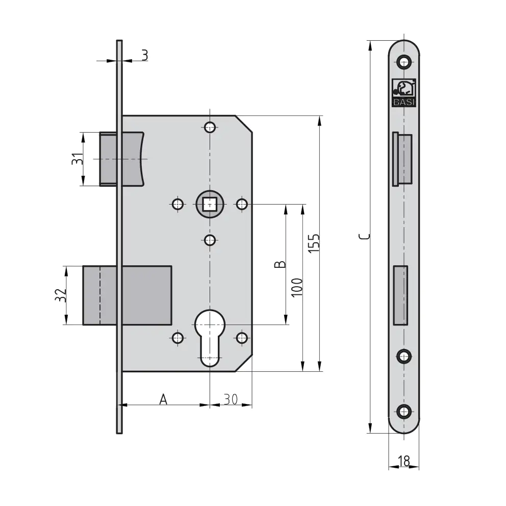 Basi Einsteckschloss ES 929 links