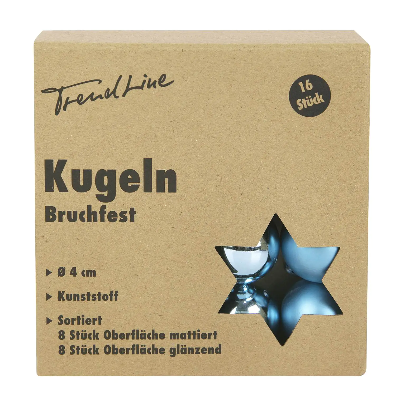 TrendLine Weihnachtskugeln bruchfest, langlebig Ø 4 cm dämmerungsblau 16 Stück