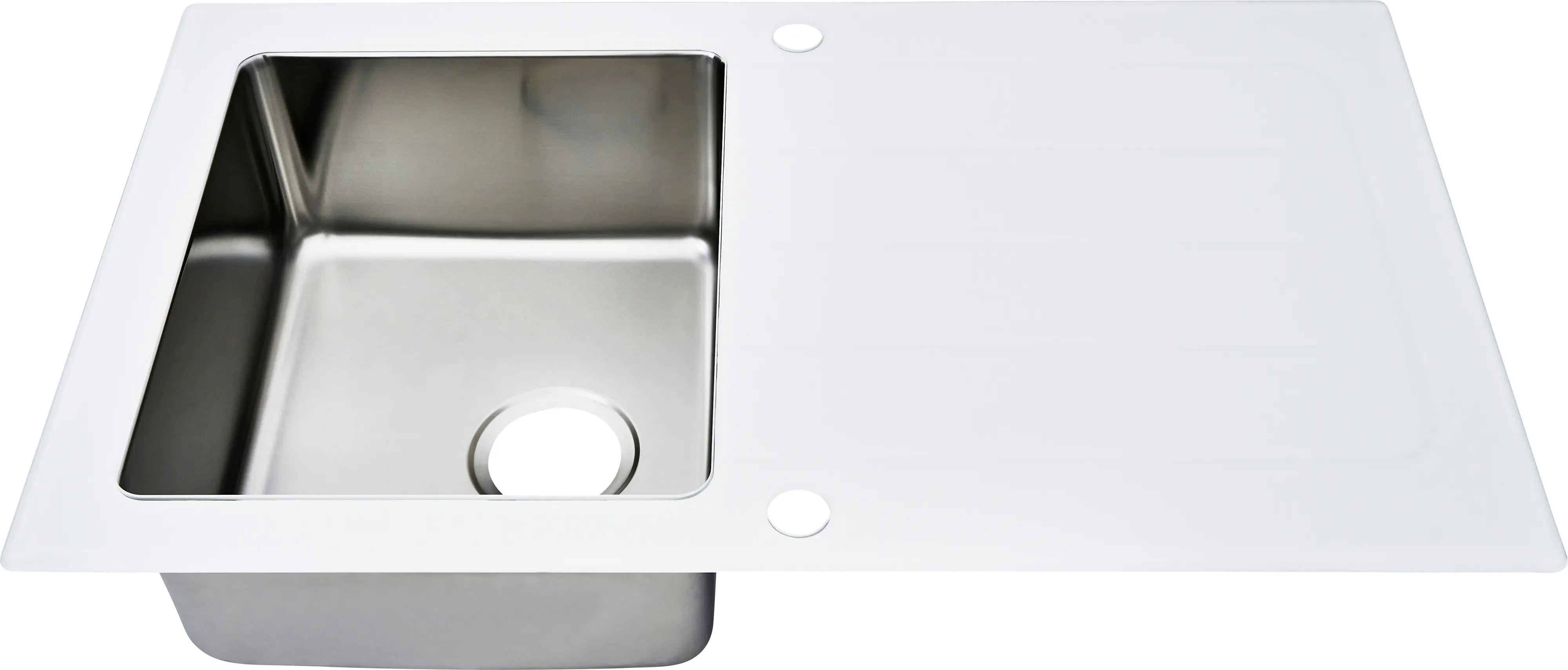 Respekta Glasspüle New York 86 x 50 cm / Edelstahl / Glas weiß