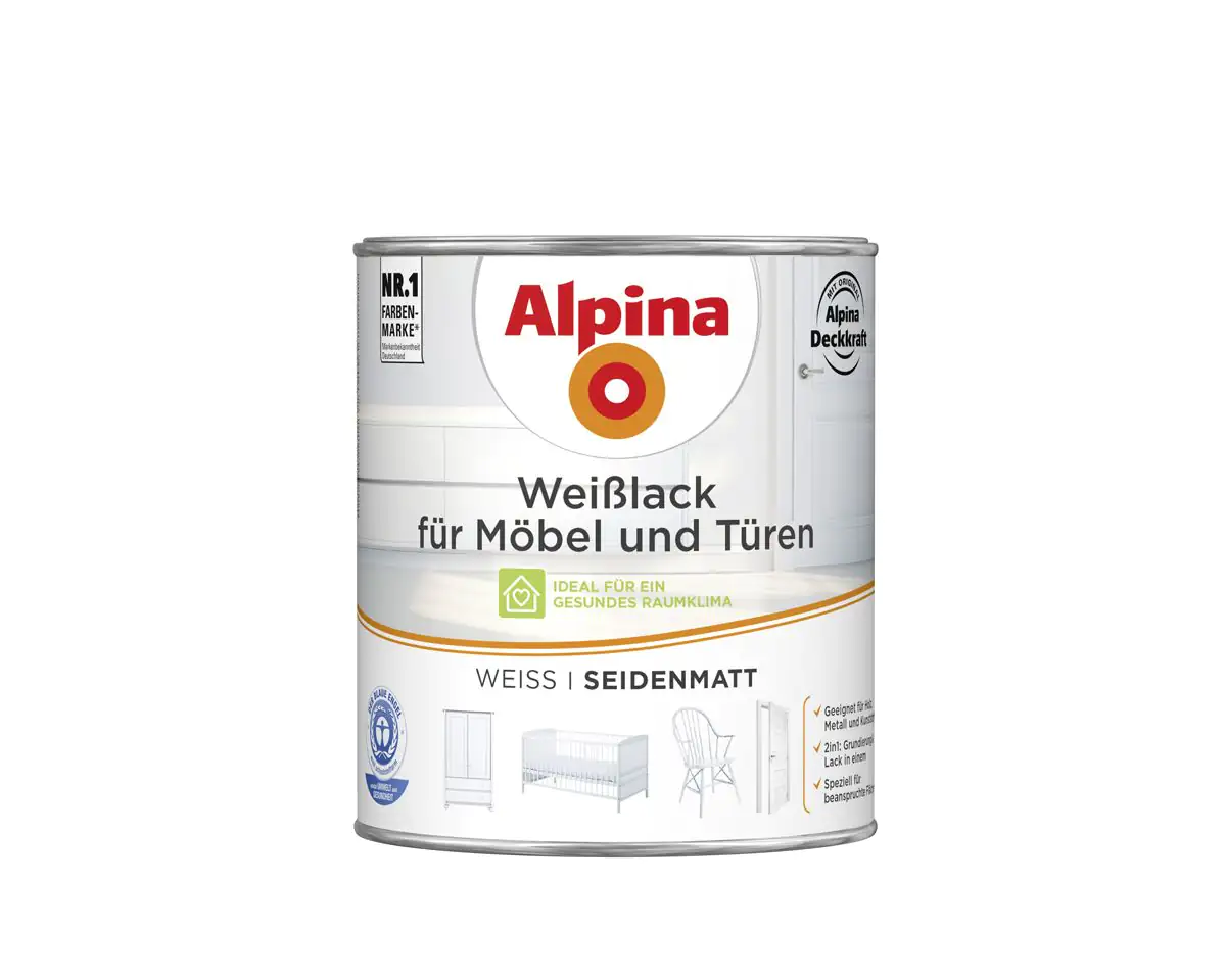 Alpina Weißlack für Möbel und Türen 750 ml weiß seidenmatt Alpina Weißlack für Möbel und Türen 750 ml weiß seidenmatt