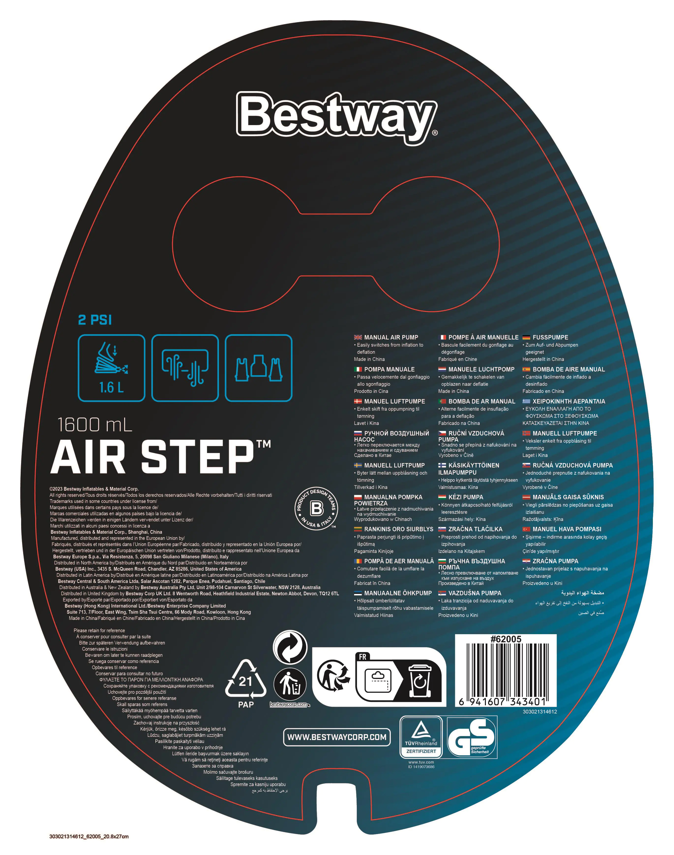 Bestway Fußpumpe Air Step blau-schwarz 1,6 L Bestway Fußpumpe Air Step blau-schwarz 1,6 L