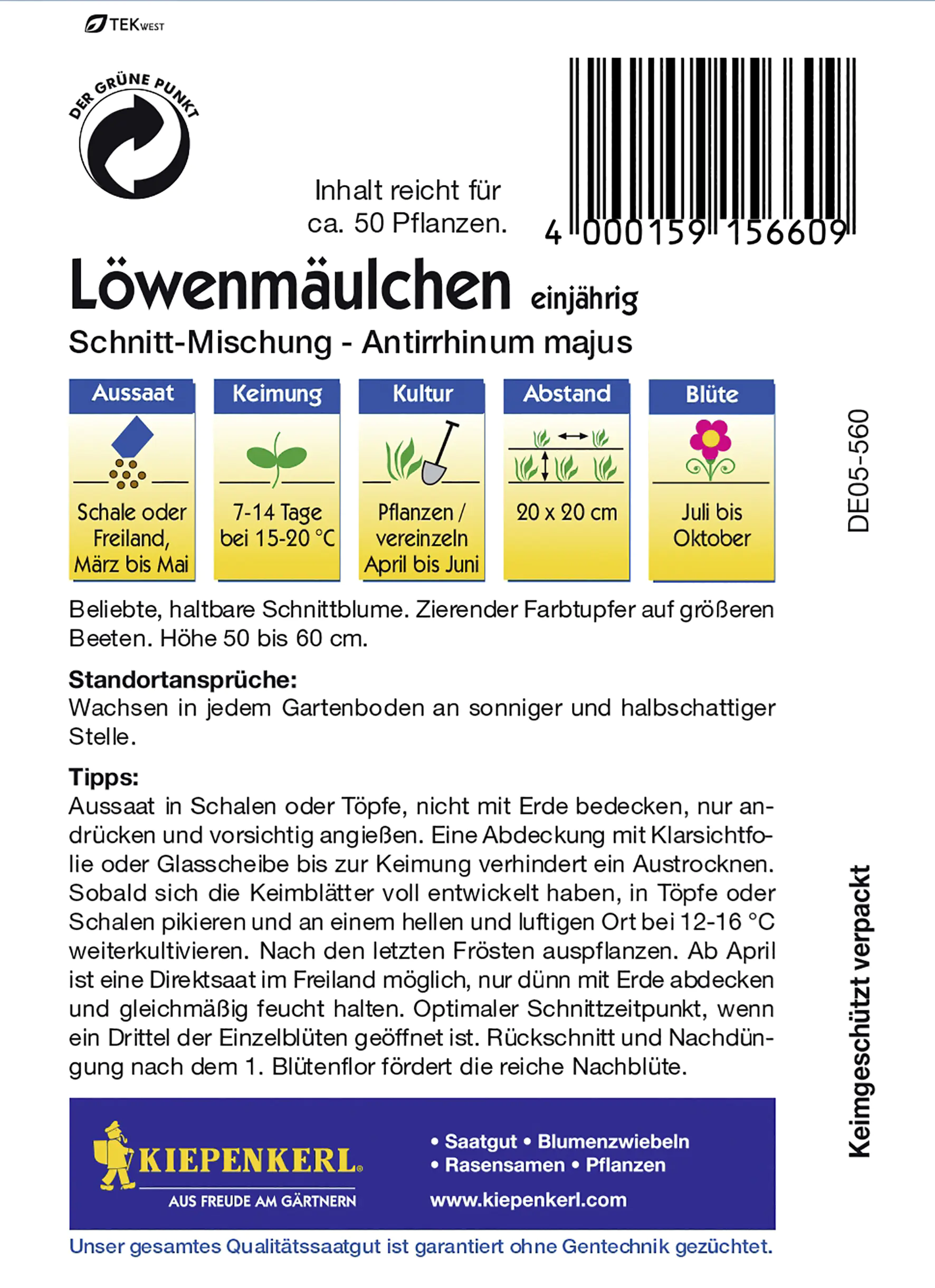Kiepenkerl Löwenmäulchen Schnitt-Mischung Inhalt reicht für ca. 50 Pflanzen