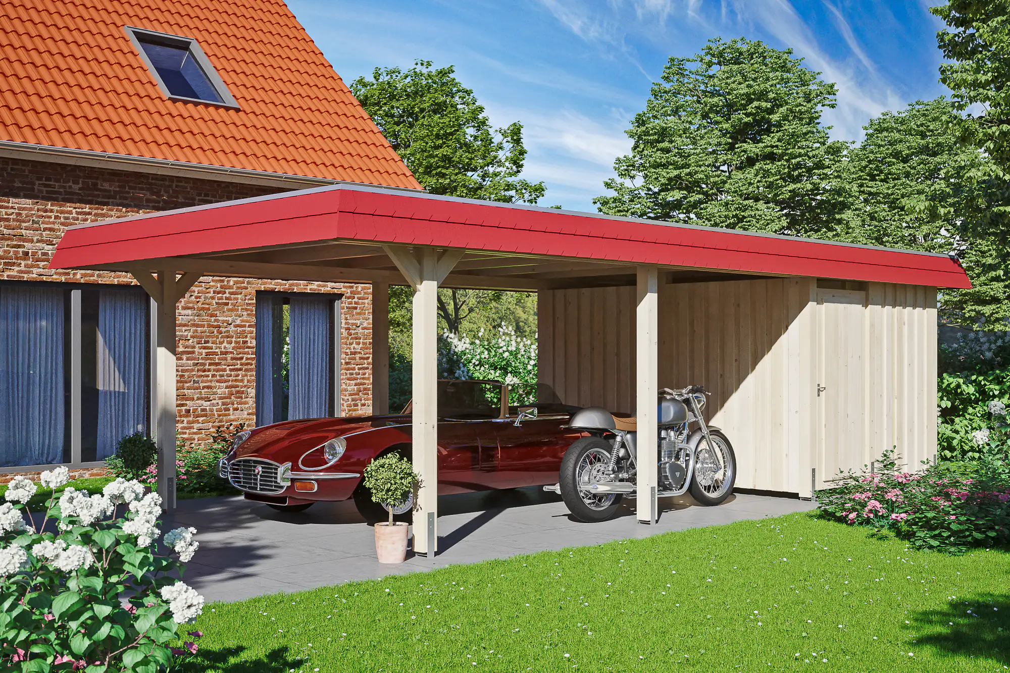 SKAN HOLZ Carport Wendland mit Abstellraum 409 x 870 cm cm mit Aludach