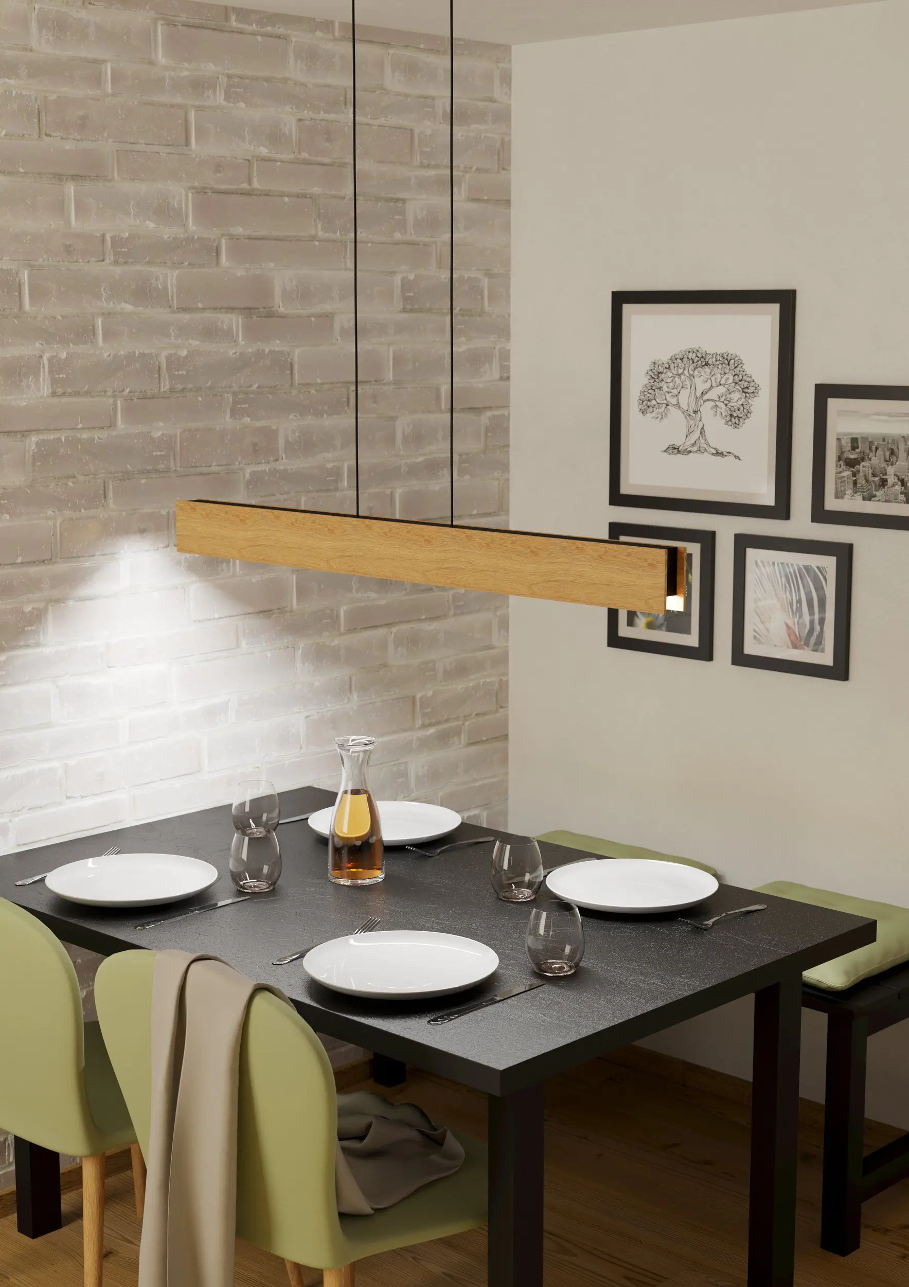 Eglo Connect LED Pendelleuchte Anchorena-Z Holz schwarz 123 x 5,5 x 110 cm