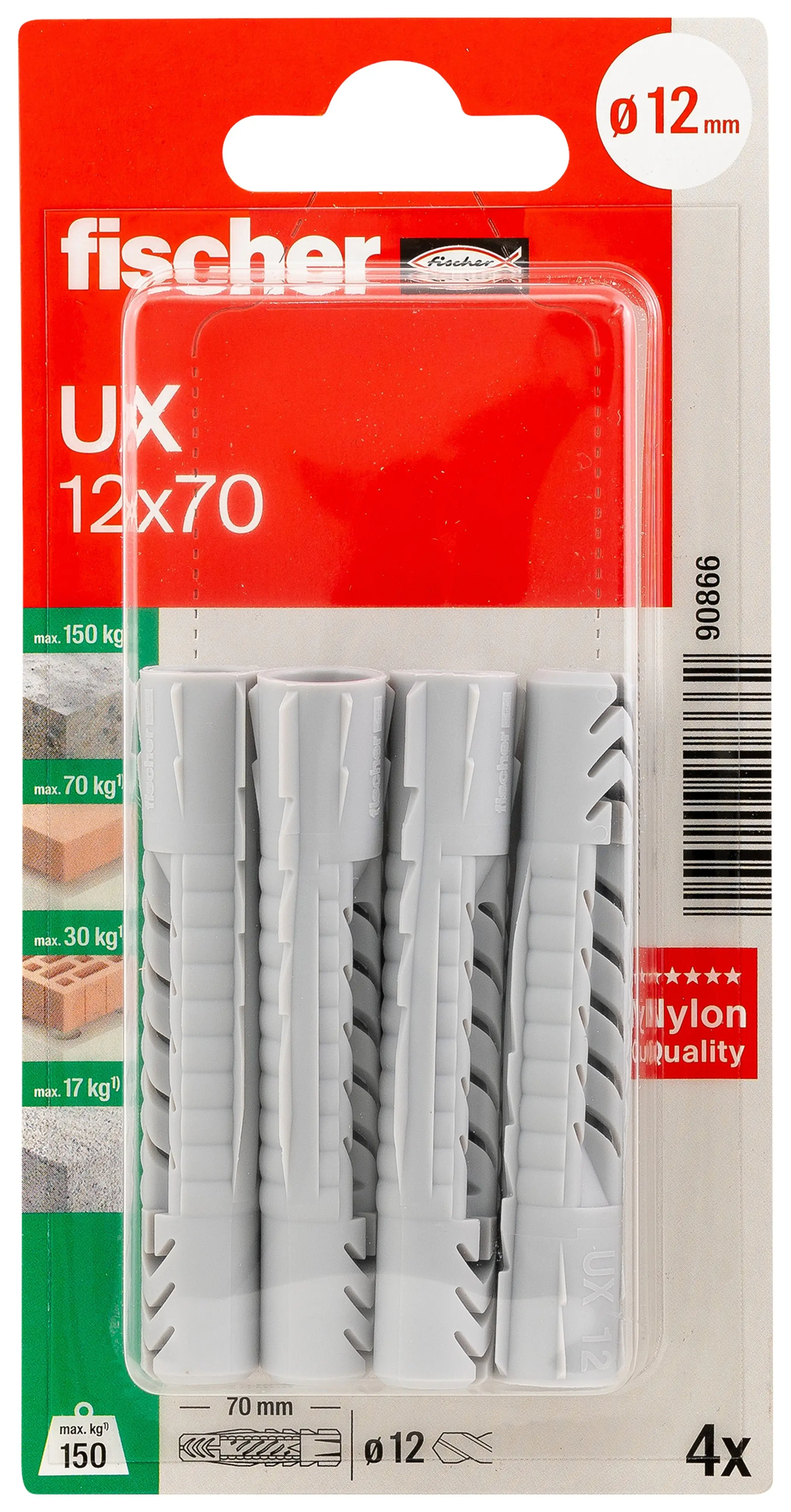 Fischer Universaldübel UX 12 x 70 mm - 4 Stück
