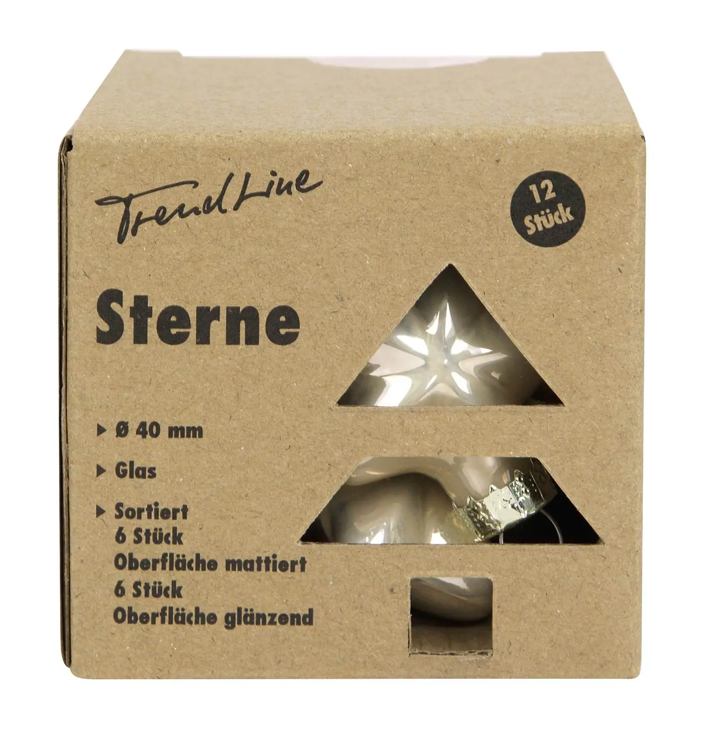 TrendLine Weihnachtskugeln Glas-Sterne 4 cm champagner 12 Stück