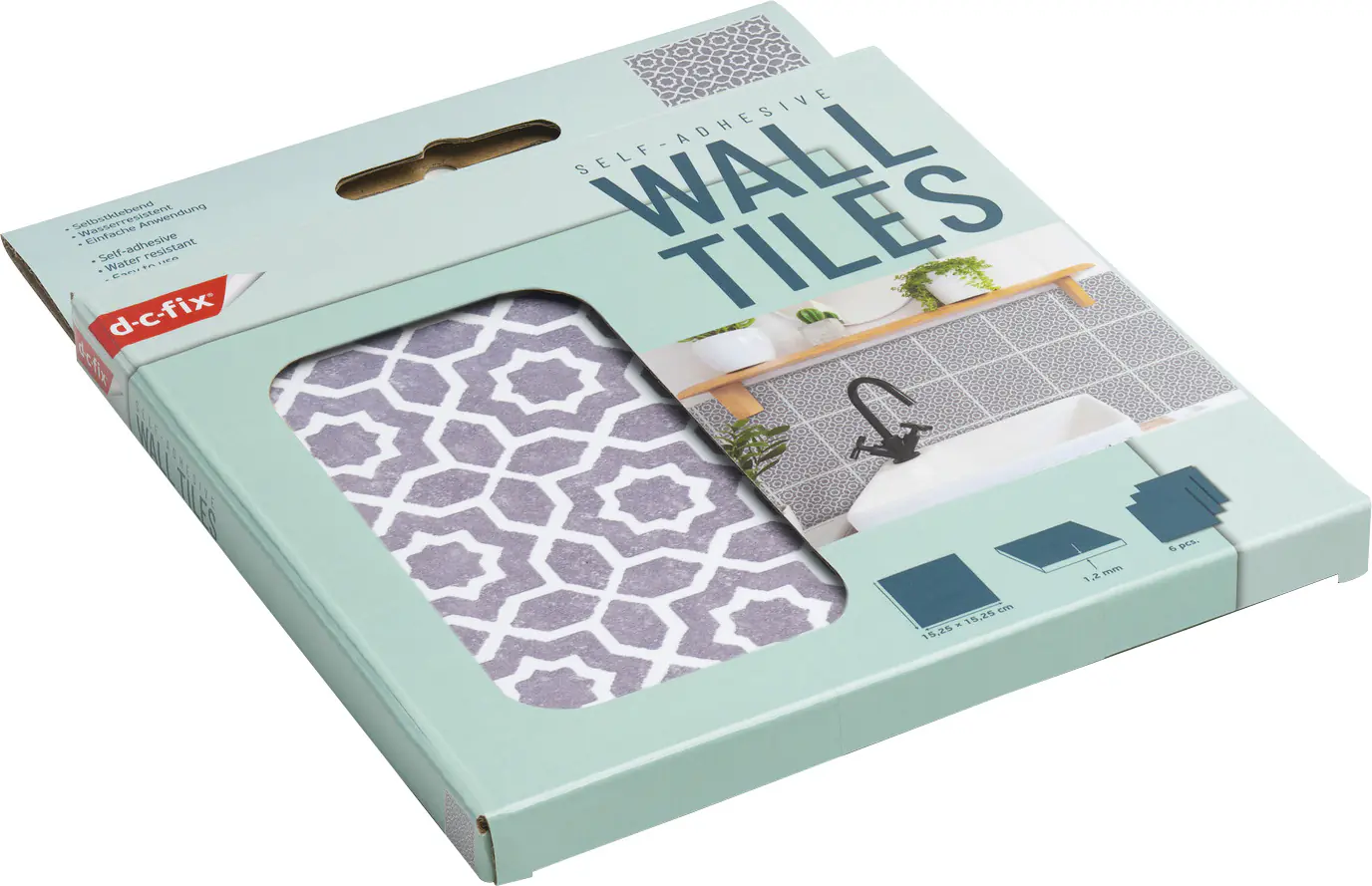 D-c-fix Wandfliesen selbstklebend Lina grey 6er Set 15 x 15 cm