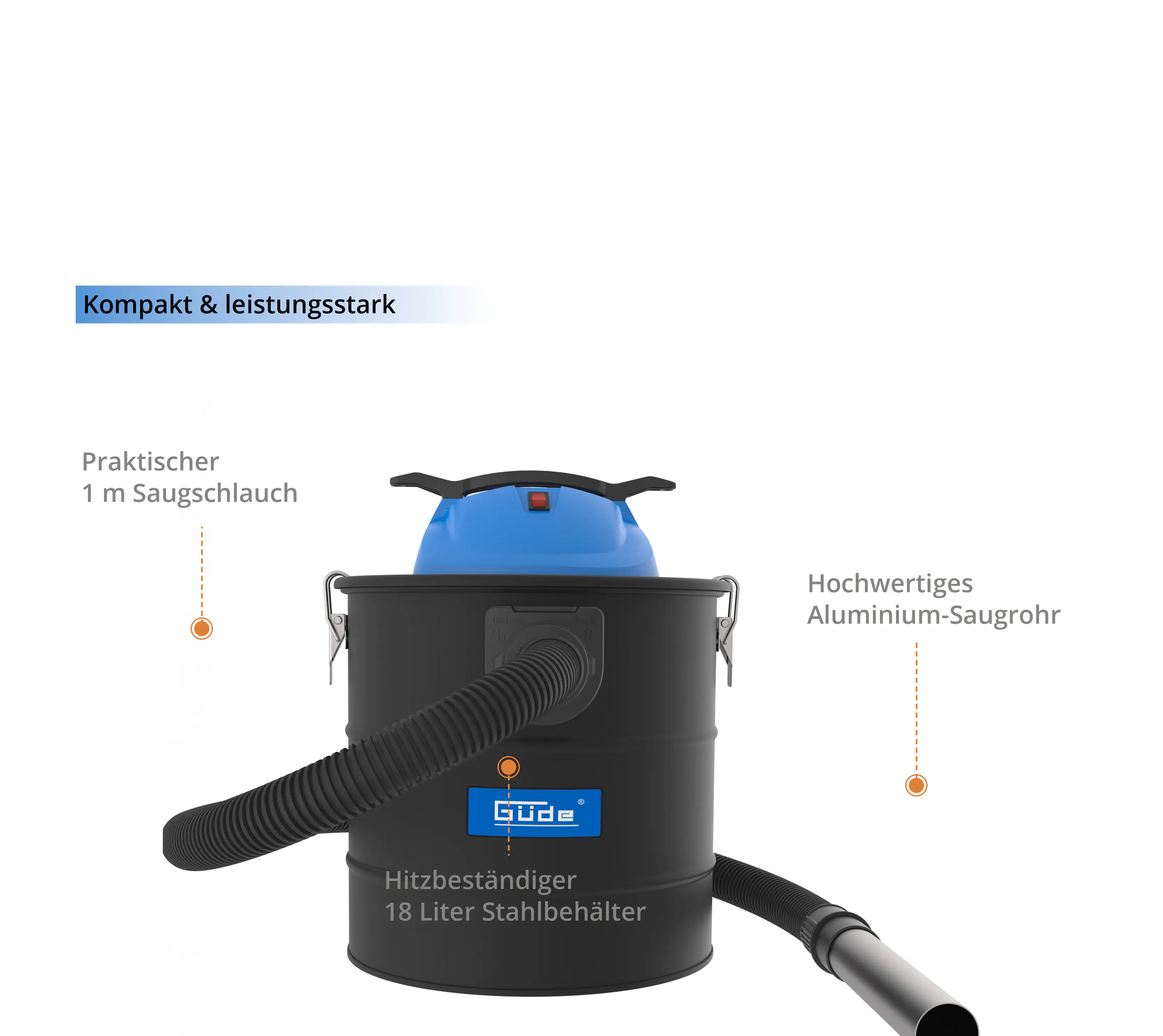 Güde Aschesauger GA 18-1200.1R 230 V, 1200 W, 18 l