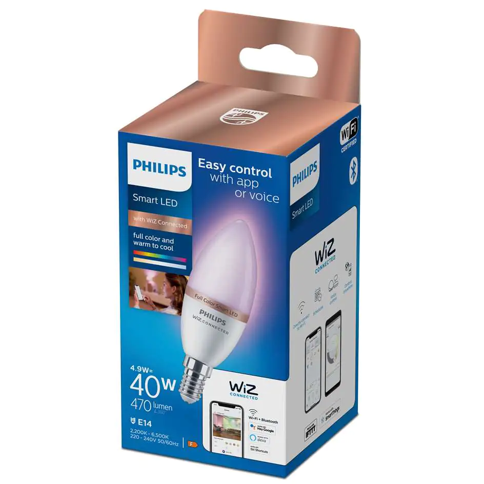 Philips Smart LED Leuchtmittel Tunable White & Color C37 E14 Kerze 4,9 W