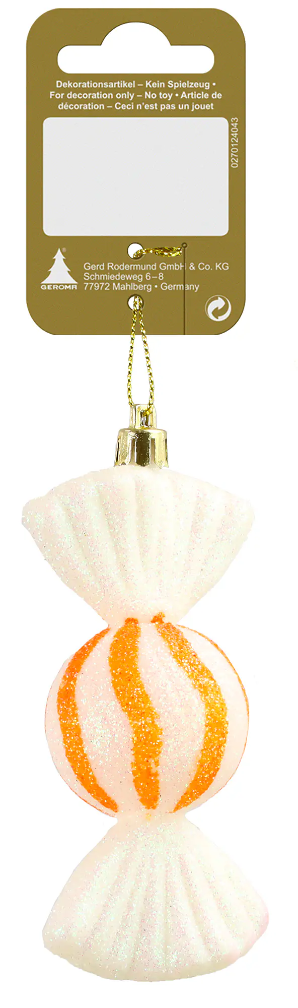 Weihnachtsanhänger Bonbon aus Kunststoff 10 cm weiß orange 1 Stück