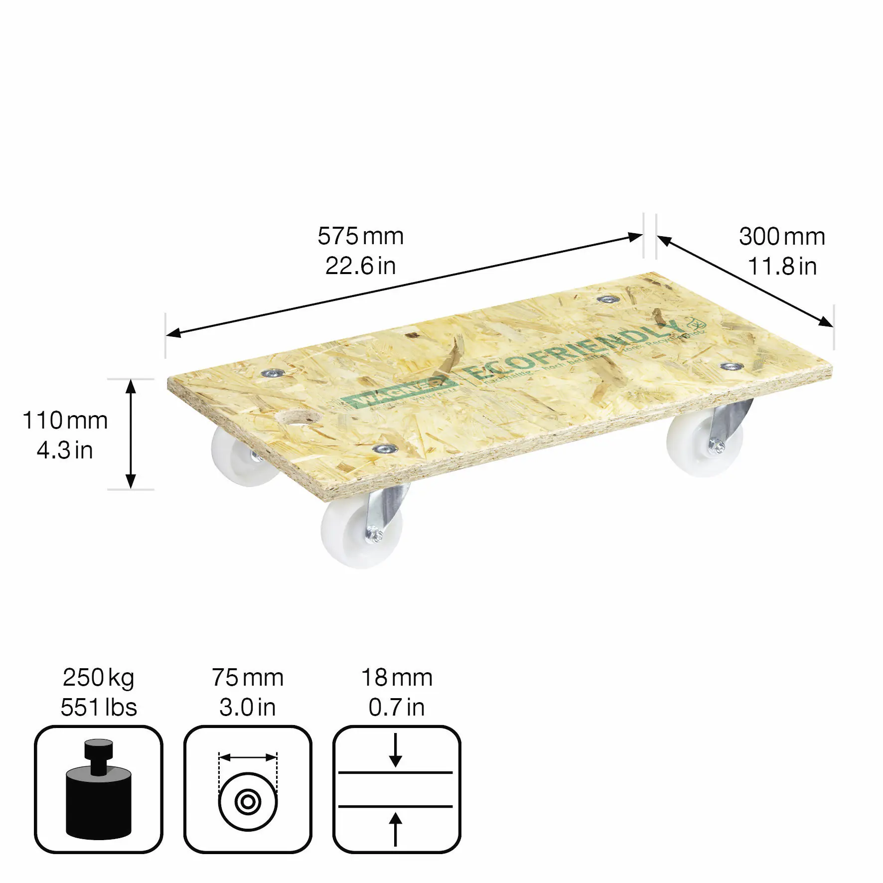 Wagner Möbelroller Eco 57,5 x 30 cm Traglast 250 kg 