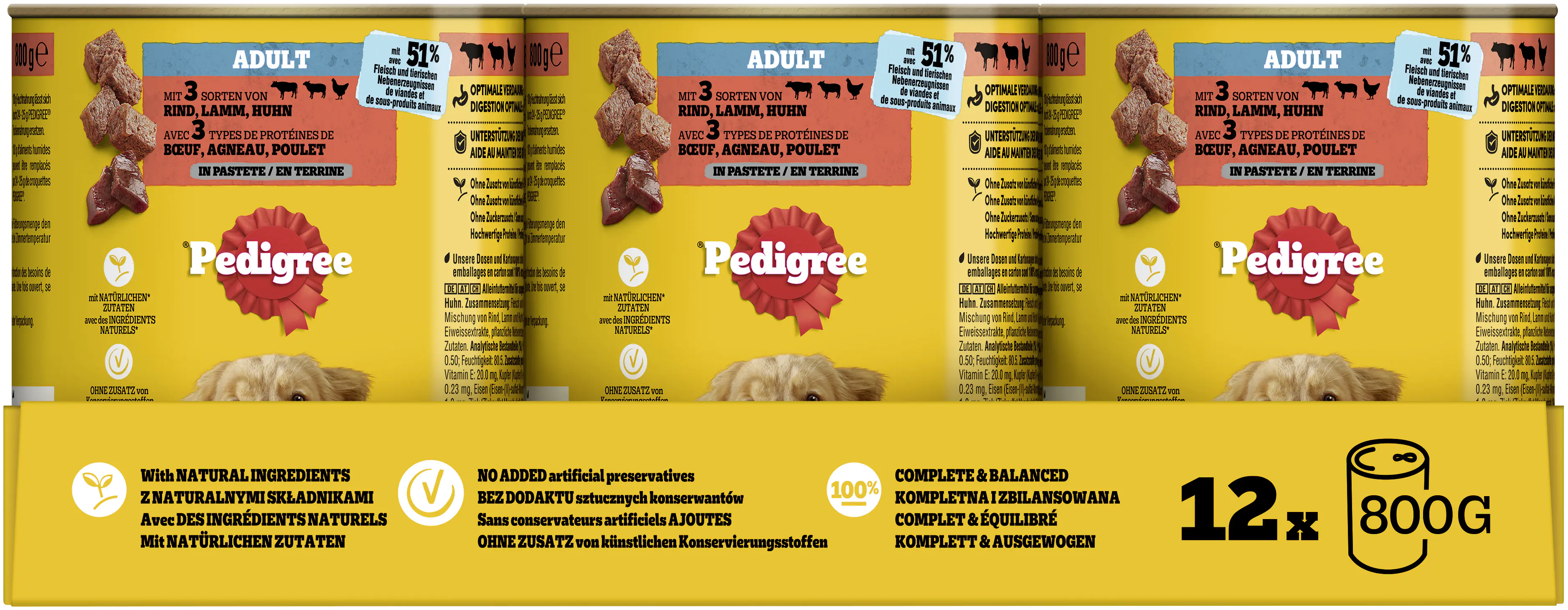Pedigree Hundefutter Classic 800 g mit Rind, Lamm und Huhn Pedigree Hundefutter Classic 800 g mit Rind, Lamm und Huhn