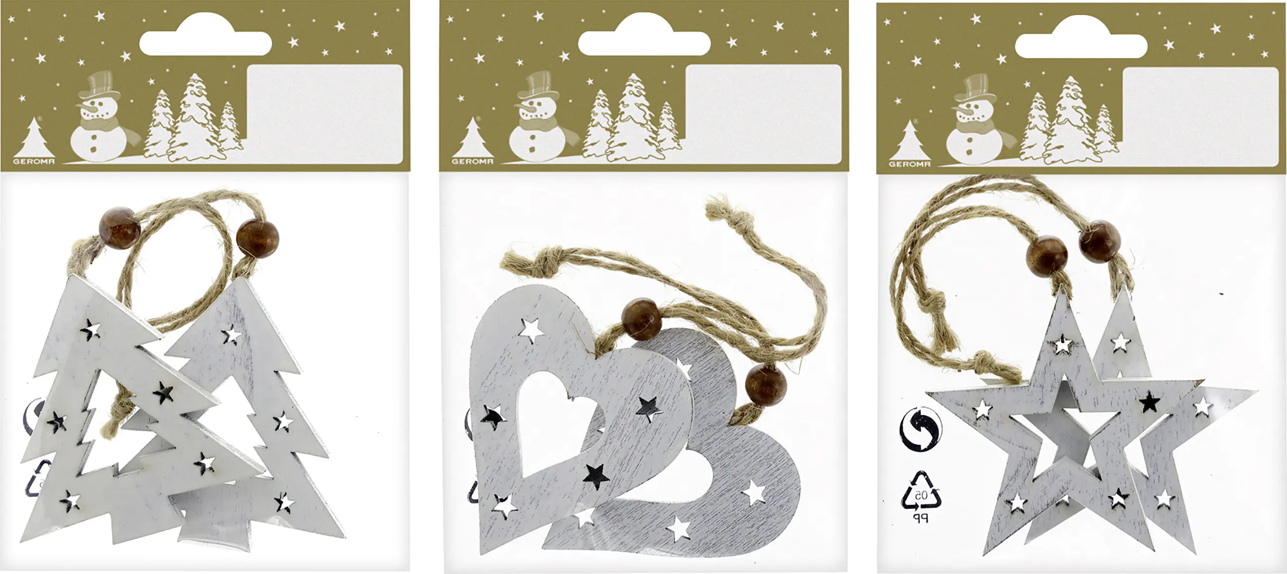 Weihnachtshänger Holz Ø 6 cm weiß 2 Stück 3-fach sortiert