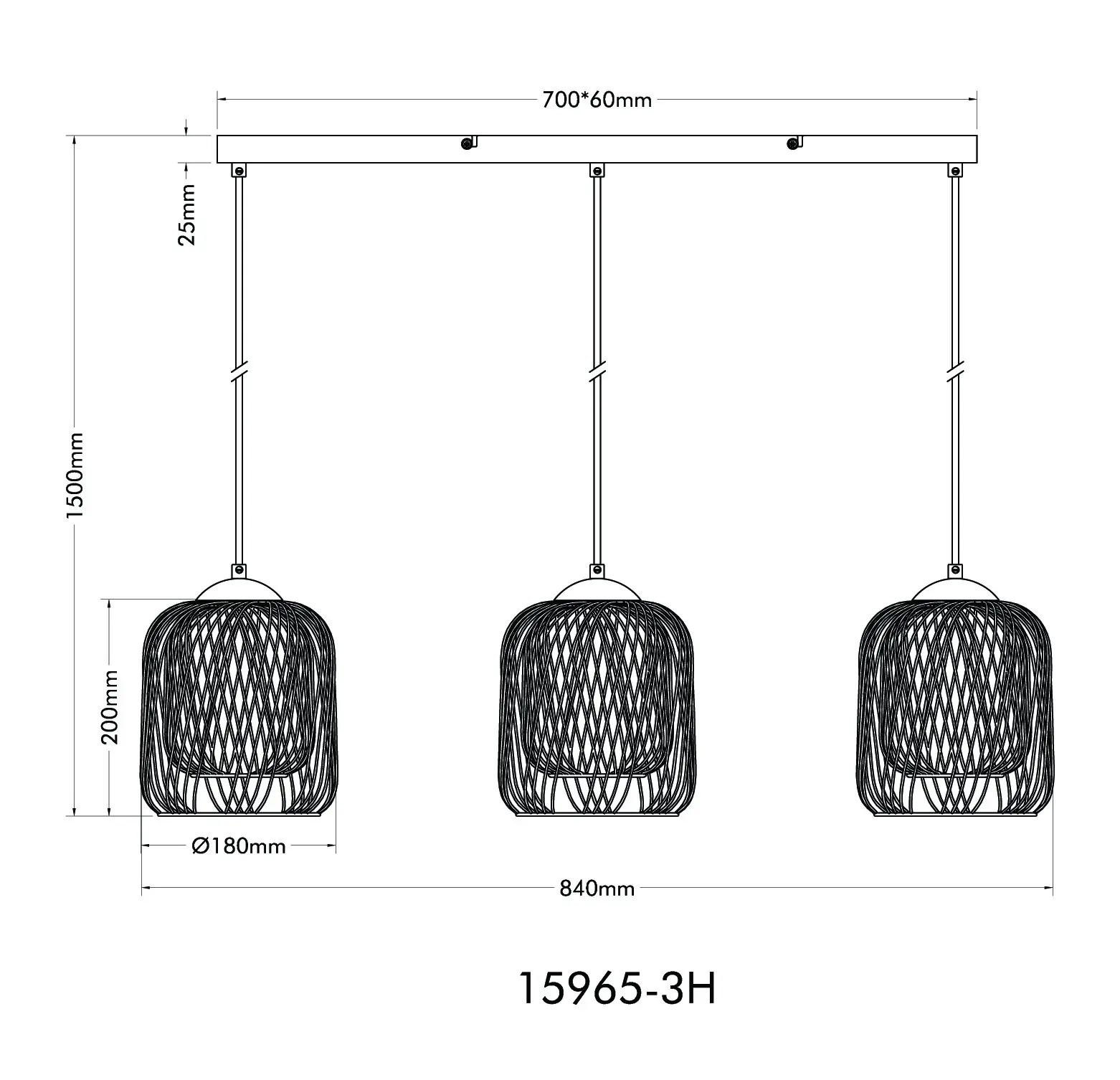 Globo Hängeleuchte Dichti 84 x 150 cm L x H sandfarben matt