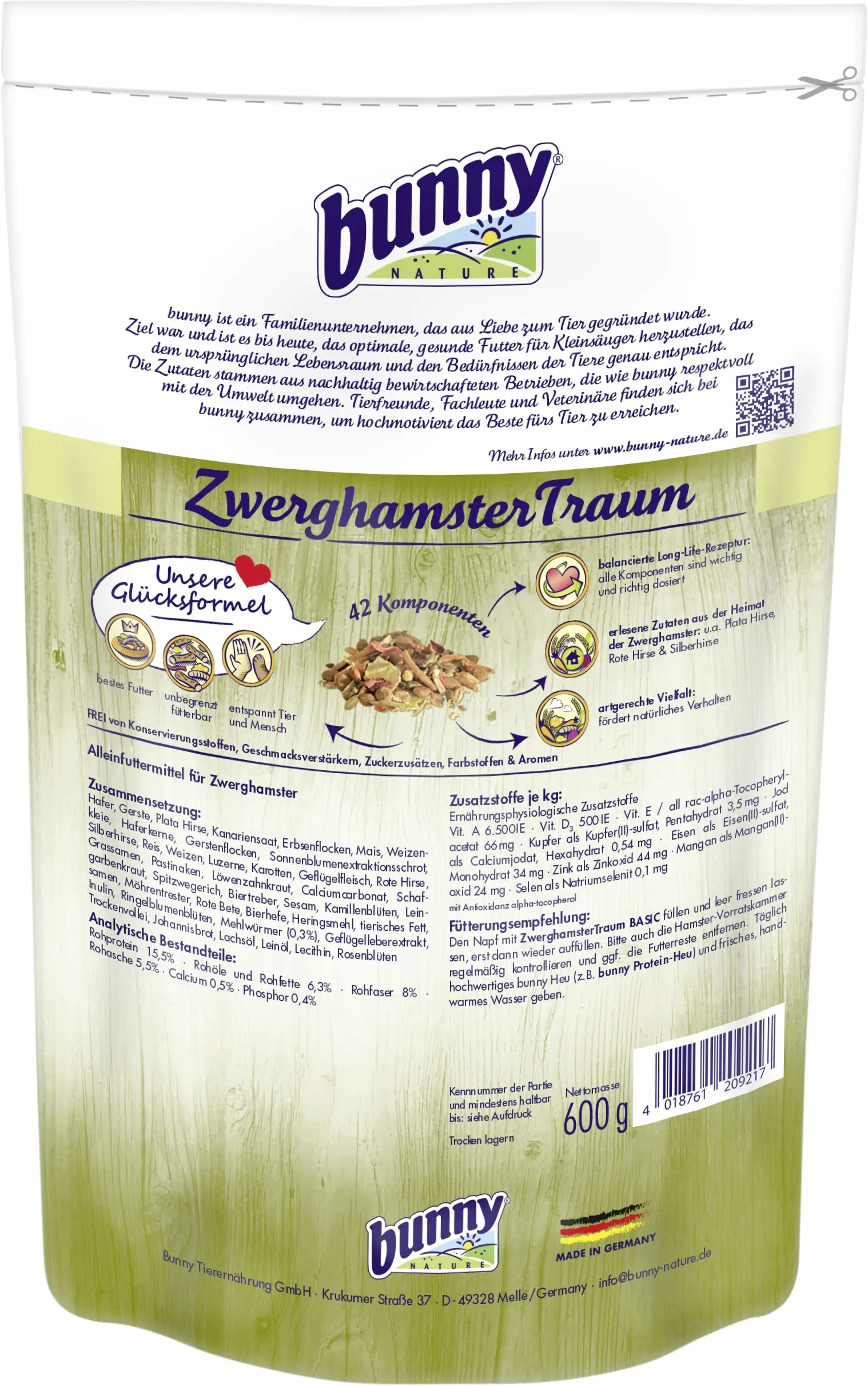 Bunny Hamsterfutter Zwerghamster-Traum Basic 600 g Bunny Hamsterfutter Zwerghamster-Traum Basic 600 g