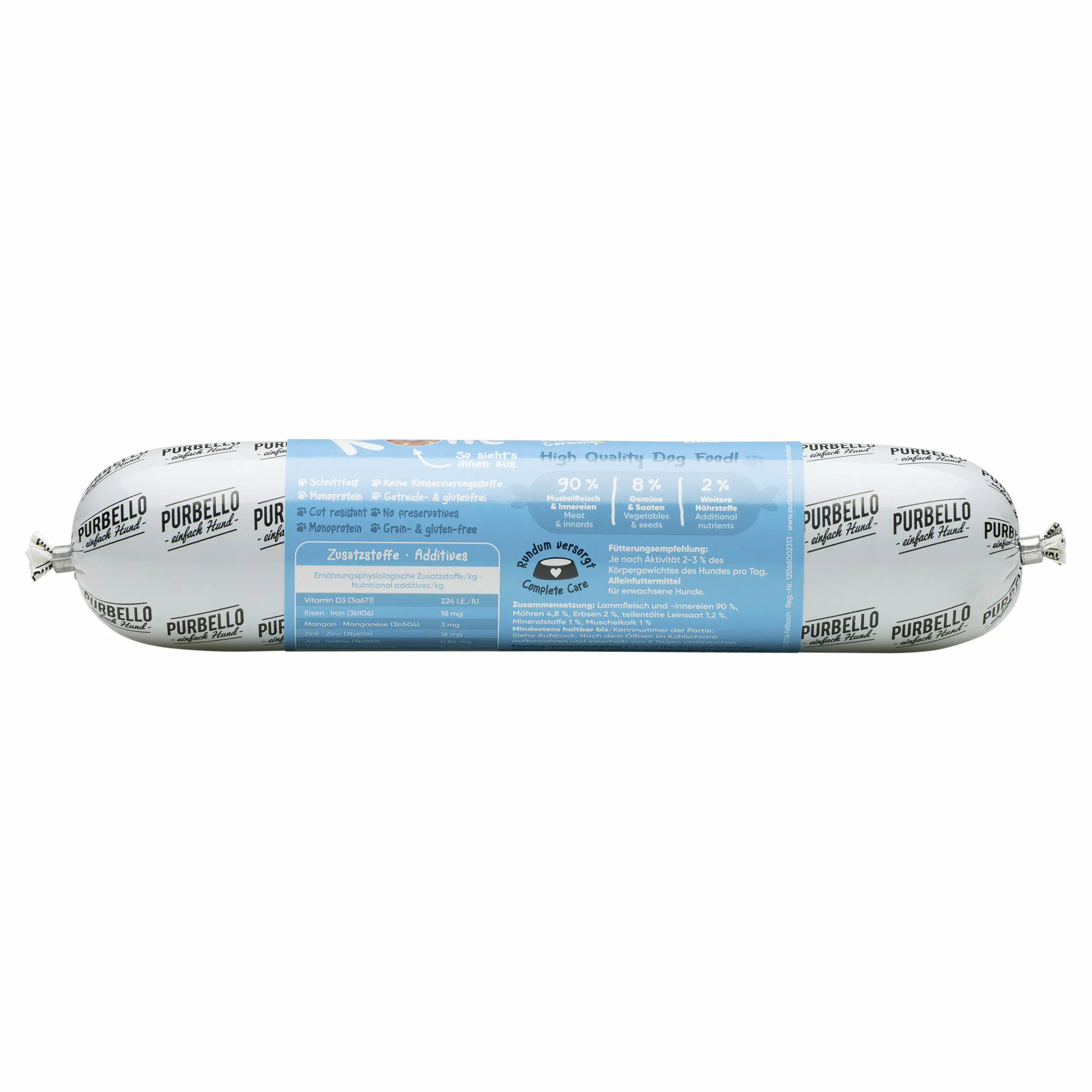 Purbello Hundefutter Rolle Adult getreidefrei 400 g Lamm