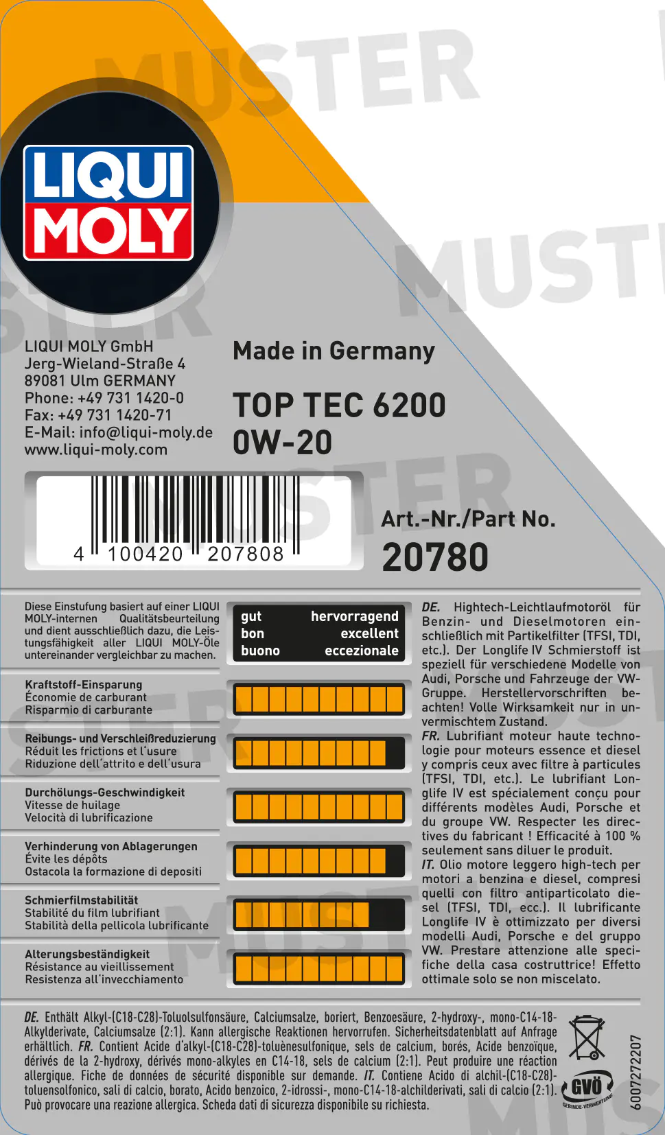 Liqui Moly Motoröl Top Tec 6200 0W-20 1 L Liqui Moly Motoröl Top Tec 6200 0W-20 1 L
