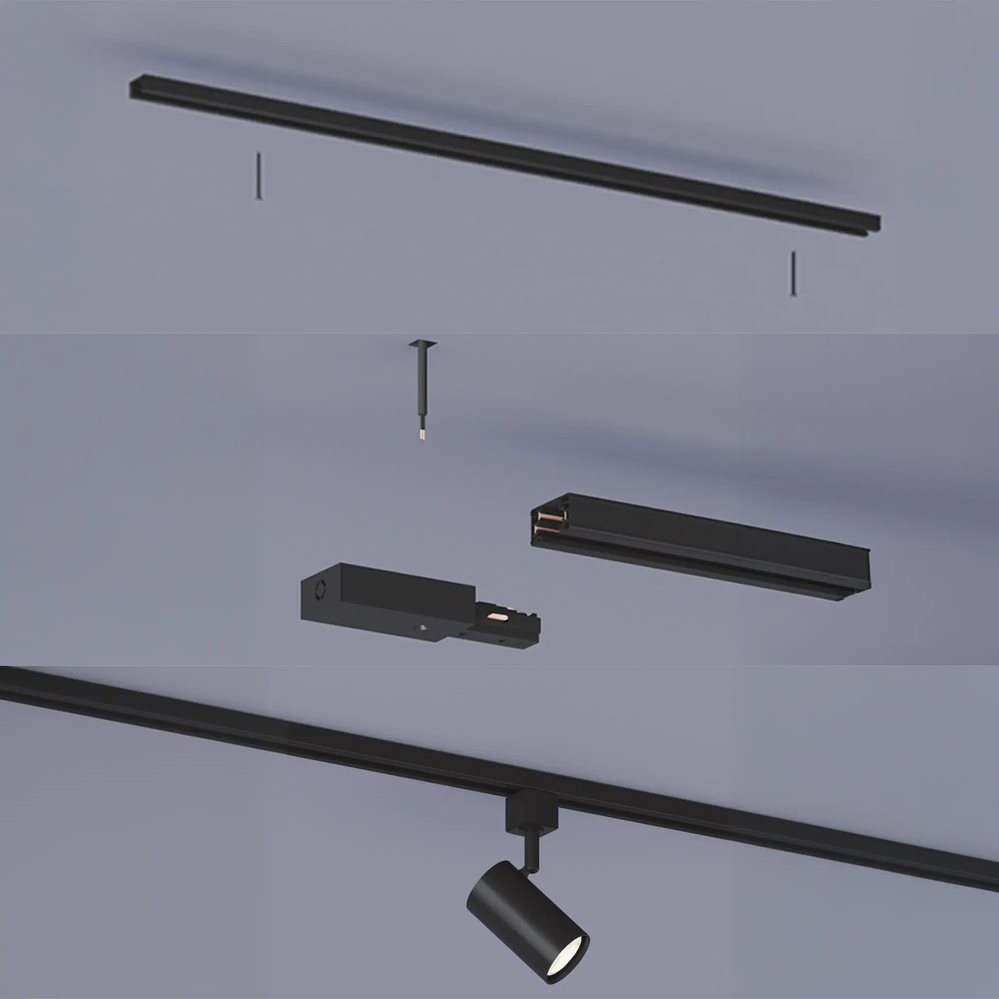 Philips EasyLink Trägerschienen 2 x 1 m mit Stromzufuhr schwarz