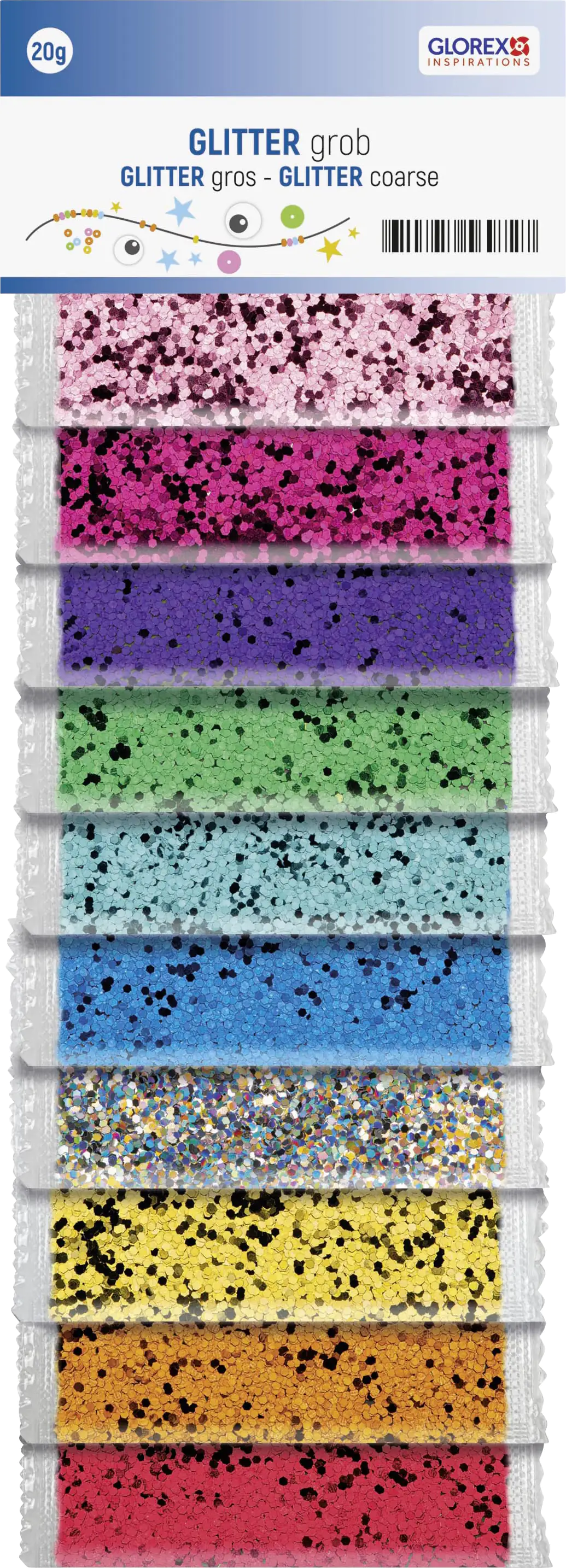 Glorex Glitter grob 20 g, bunt 10 Farben