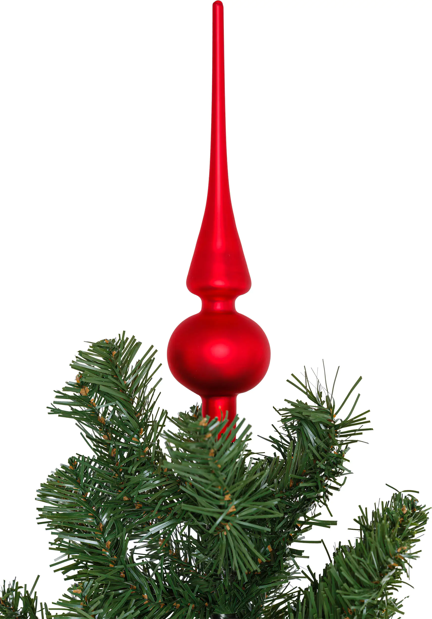 2076601538301_03 TrendLine Christbaumspitze aus Glas 26 cm rot mattiert