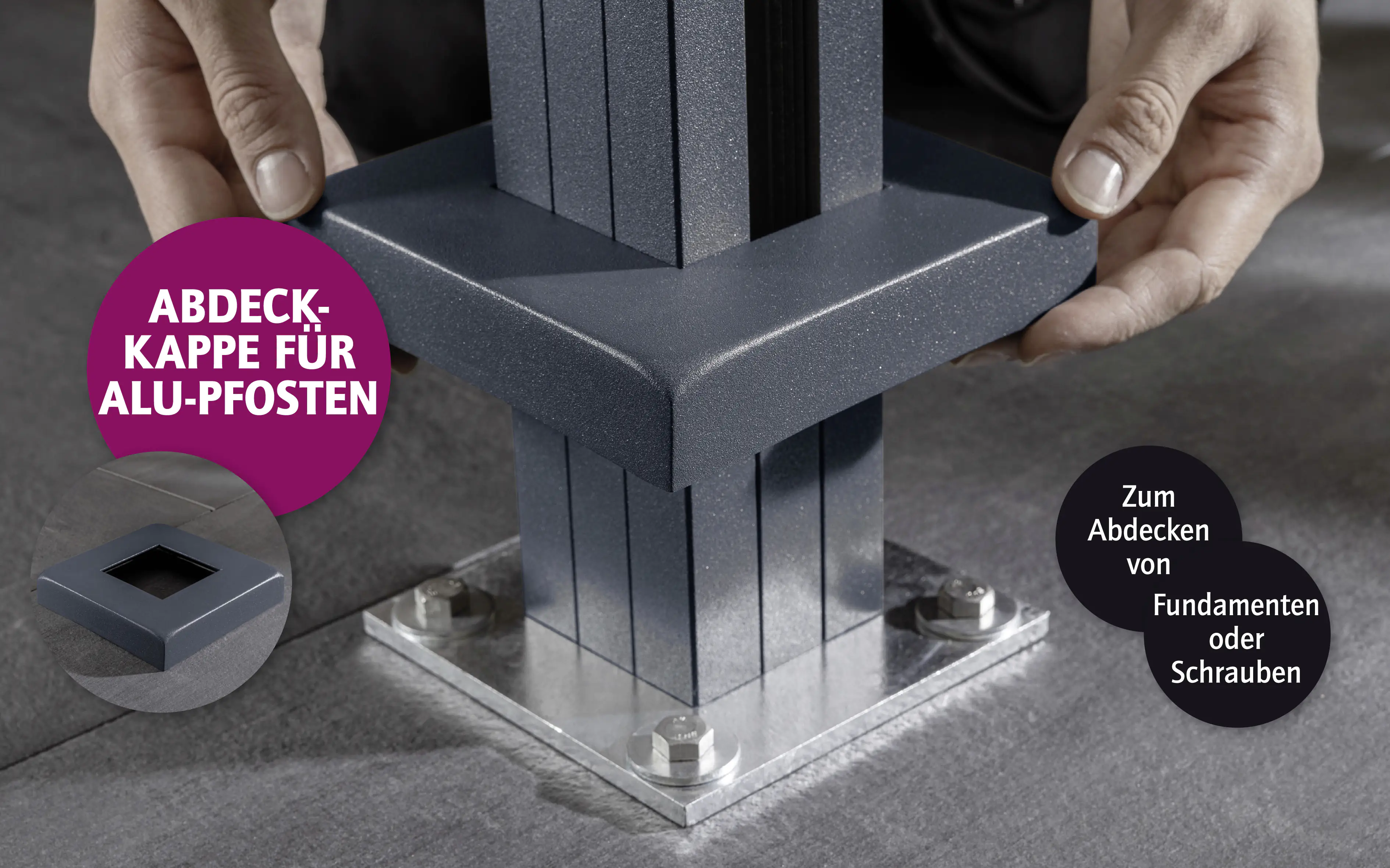 Ambiente Aluminium Abdeckkappe unten B x H: 14,5 cm x 14,5 cm, 28 mm stark Ambiente Aluminium Abdeckkappe unten B x H: 14,5 cm x 14,5 cm, 28 mm stark