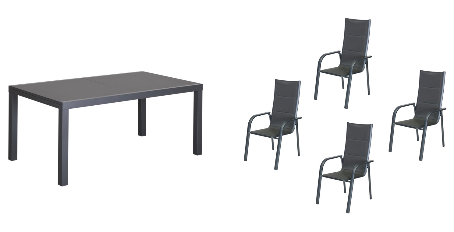 Primaster Garten-Essgruppe Fano mit ausziehbarem Tisch & 4 Stapelstühlen