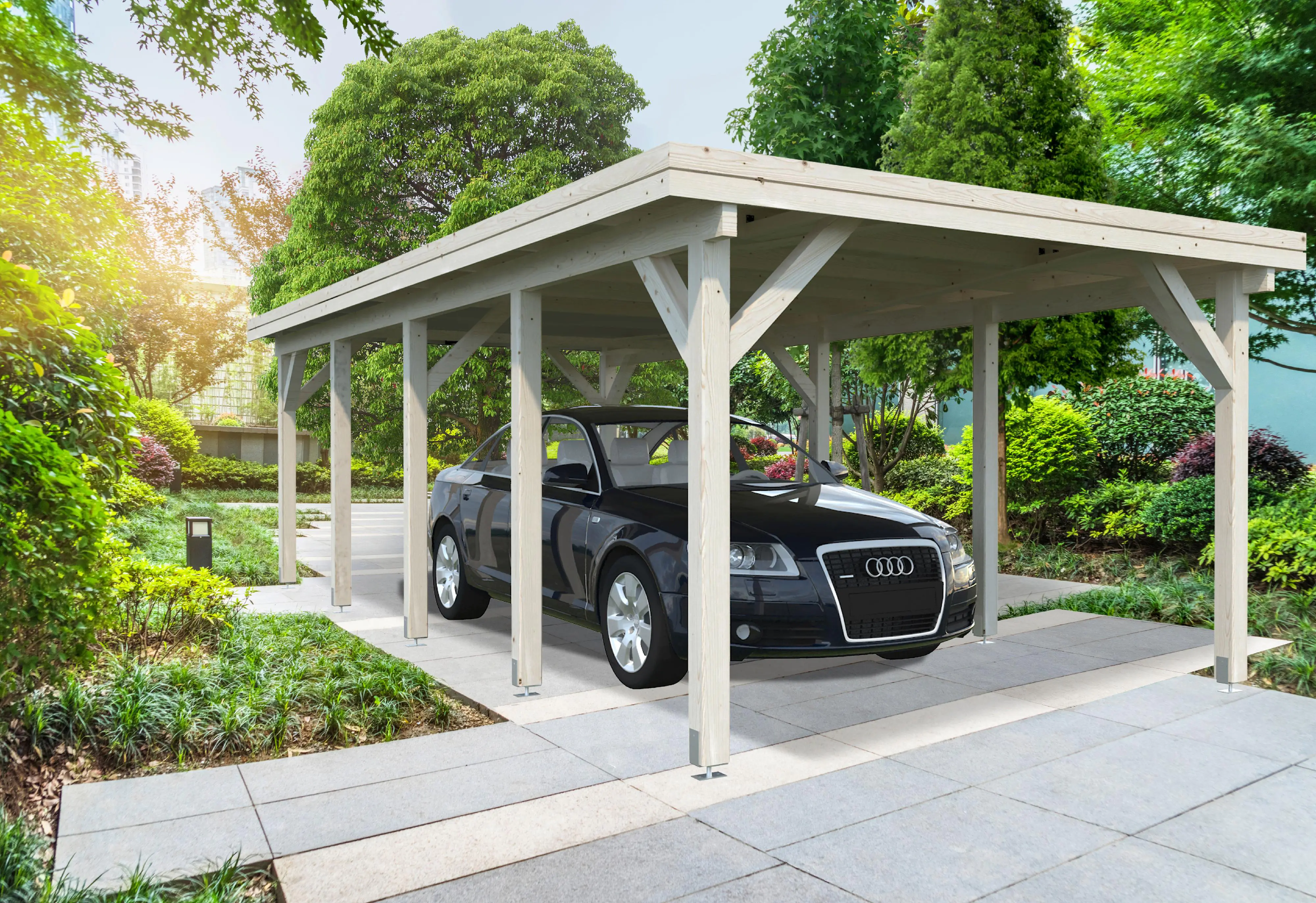 Palmako Carport Karl 315 x 732 cm naturbelassen