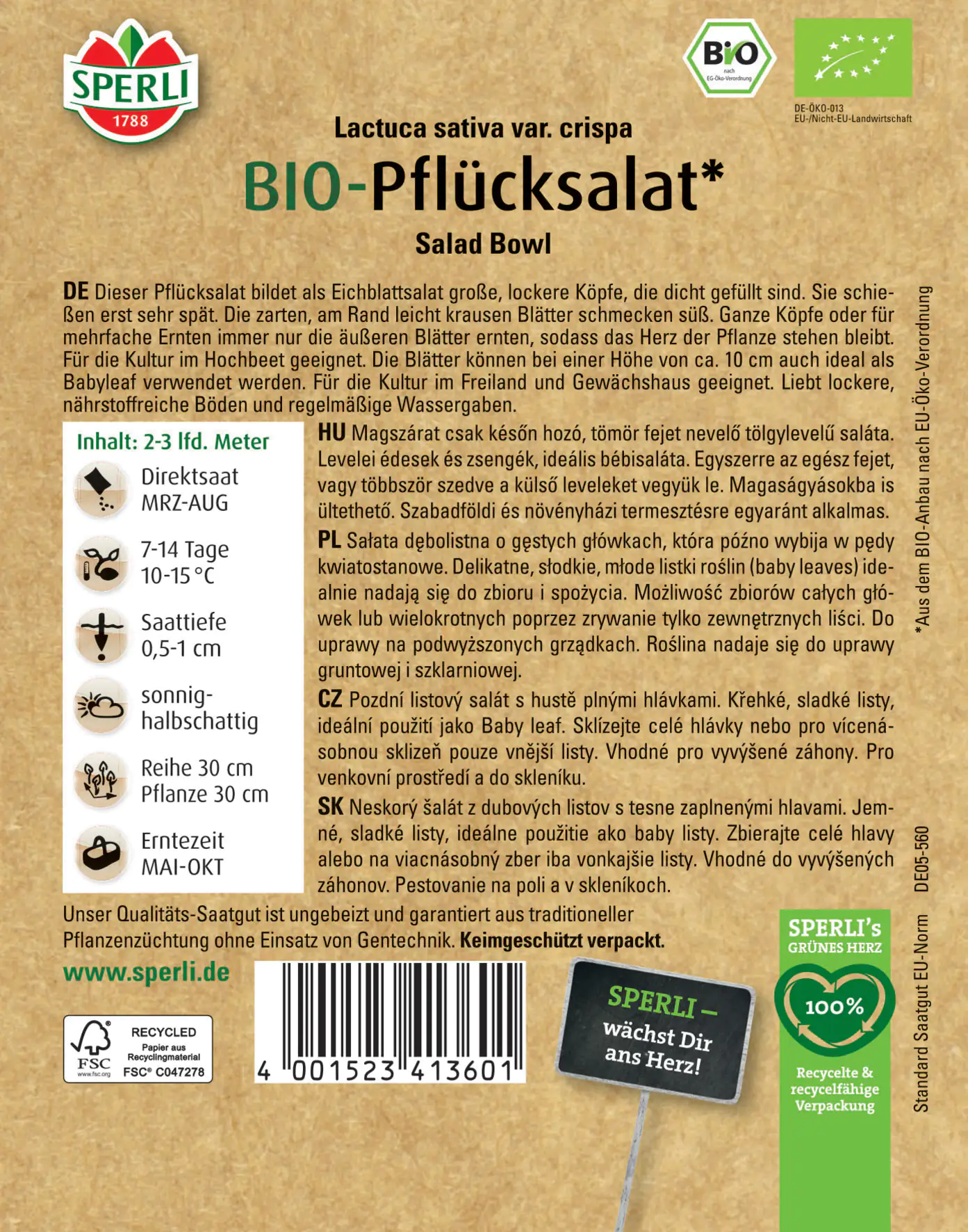 Sperli BIO Pflücksalat grün Sperli BIO Pflücksalat grün